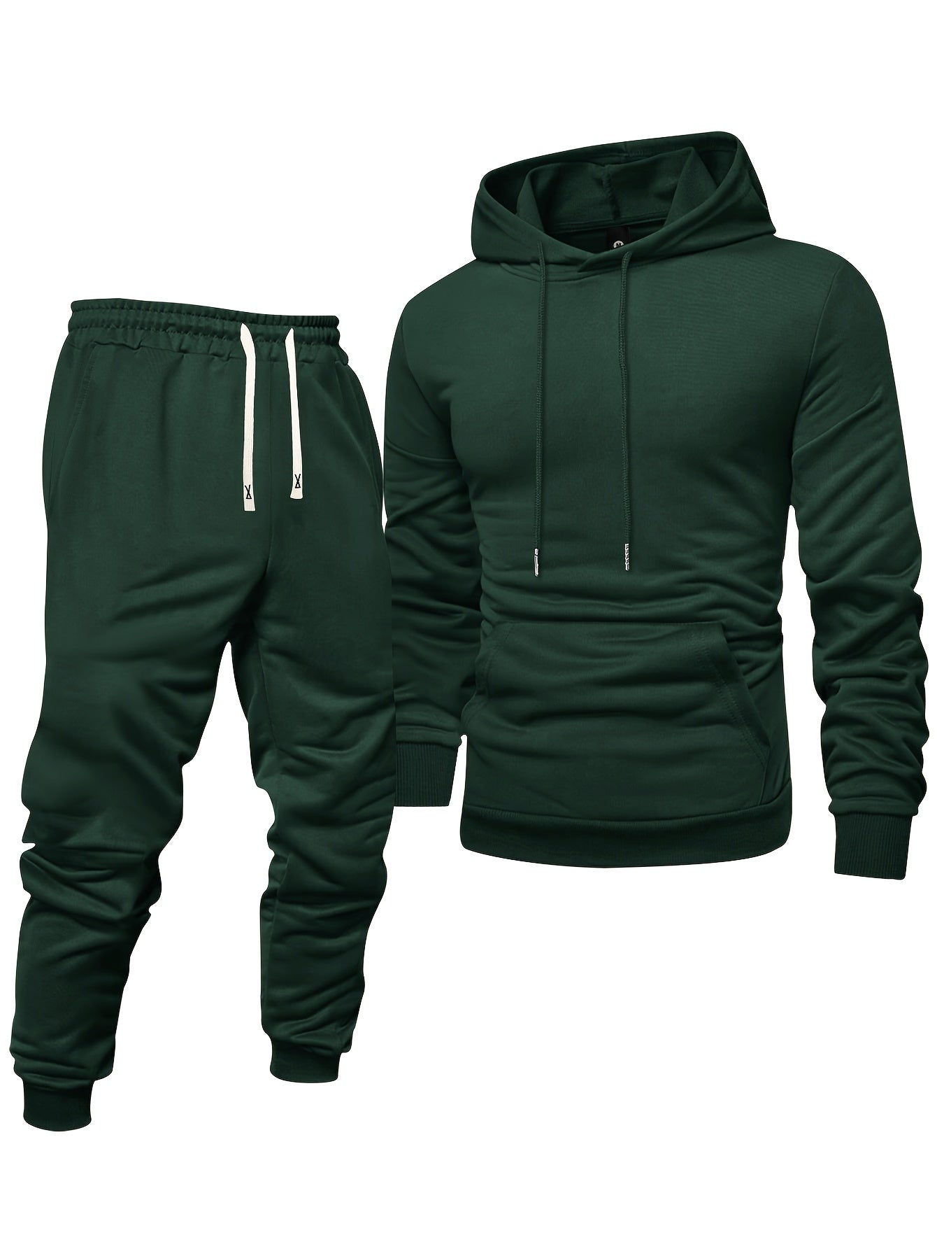Men's Long Sleeve Hoodie + Drawstring Sweatpants Set Spring Autumn Solid Color Pullover Regular Long Sleeve T-Shirt and Pants Belt Casual Sport Joggers Two-Piece Set