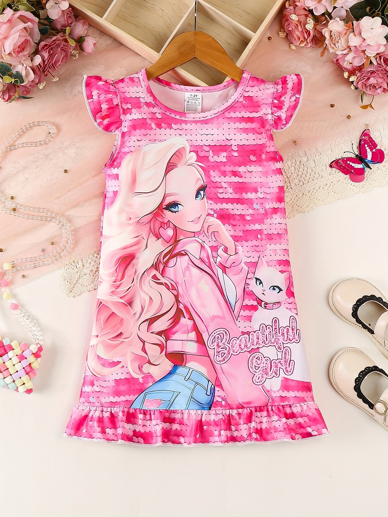 Girls Unicorn Sleep Dress Set Two Pieces Knee Length Pajamas