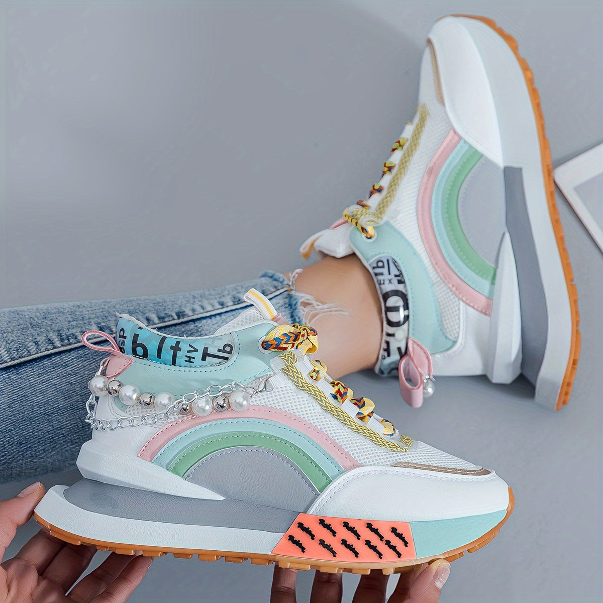 Zhongbang Womens MidTop Casual Sneakers Glitter Accents