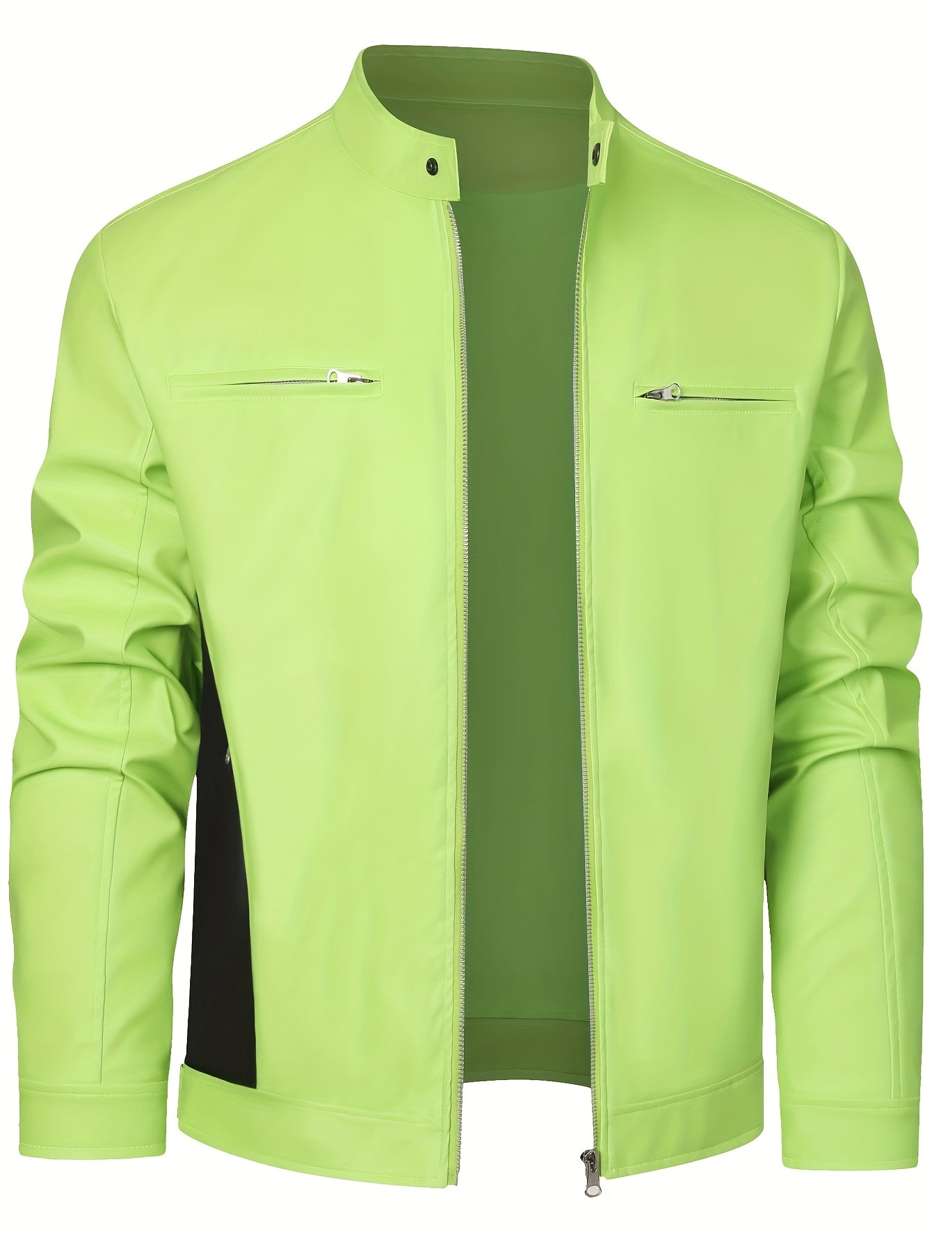 Mens Fleece Lined Motorcycle Jacket With Zipper Pockets