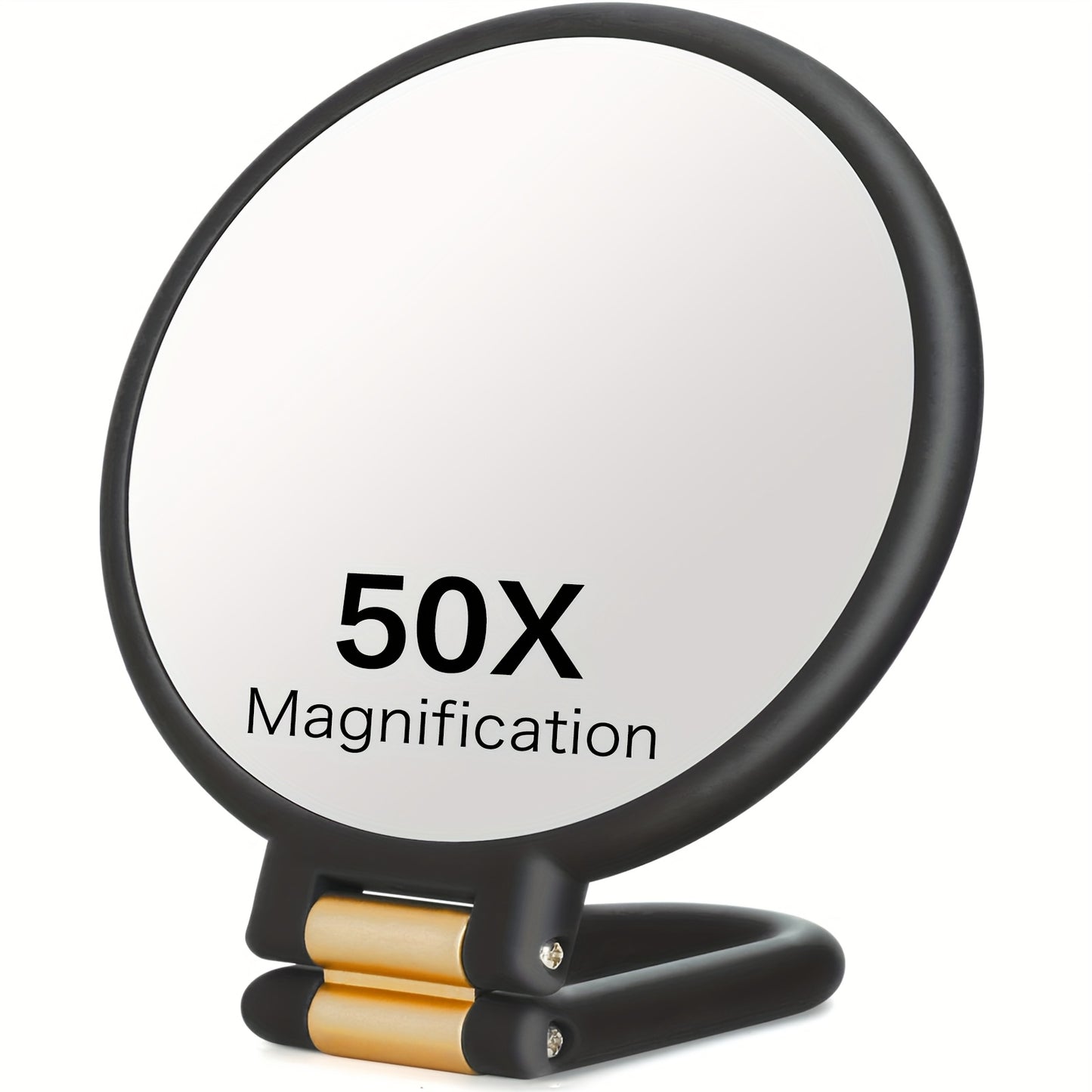 50x Magnifying Mirror with Dual-Sided 1X/50X Magnification - Portable Handheld Makeup Mirror with 360° Adjustable Handle, Foldable Travel Design, No Battery Needed - for Professional Makeup, Facial Hair, Eyebrows, Blemishes