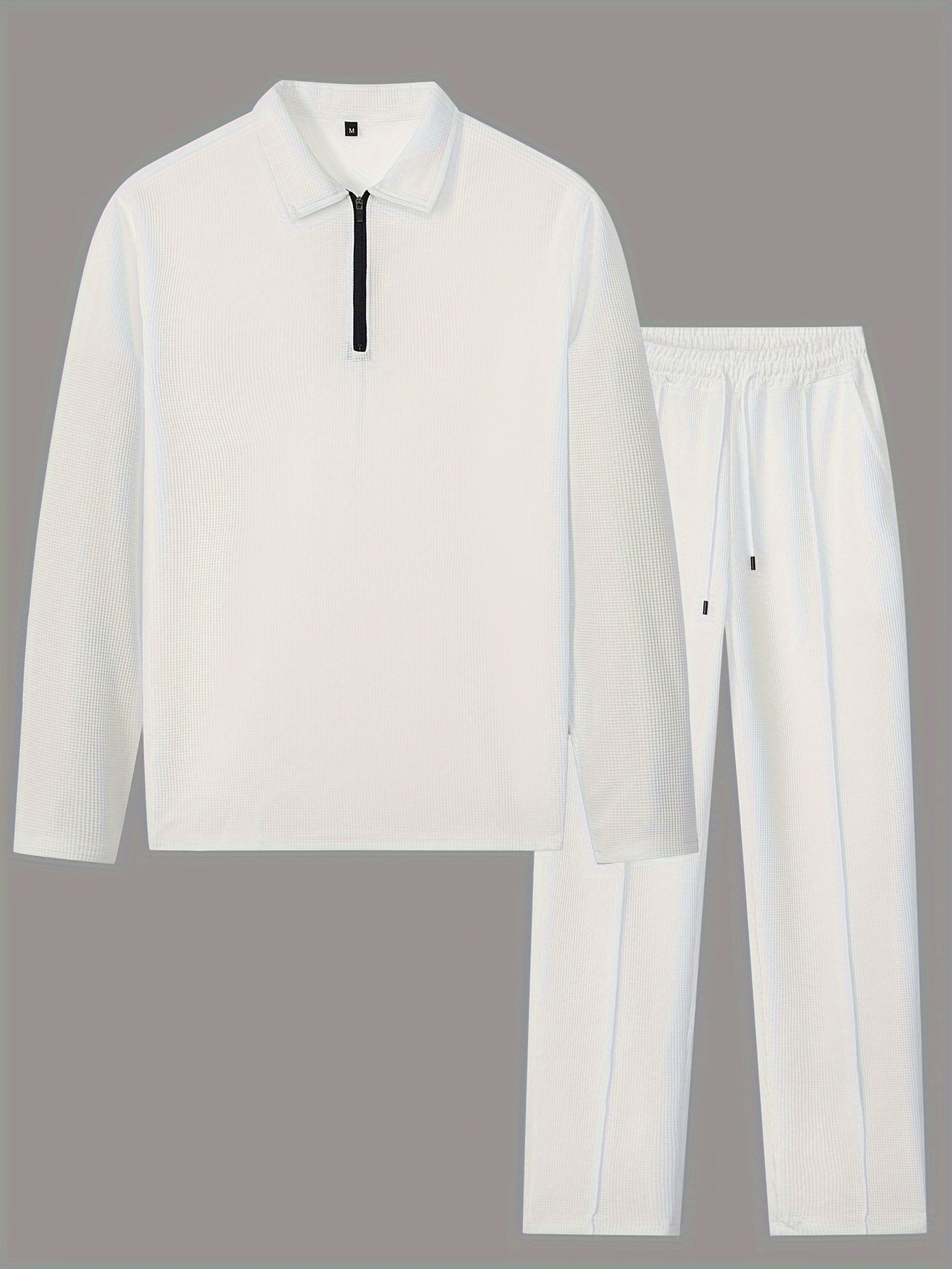 [Stylish Casual Suit] 2pcs Solid Color Plaid Casual Suit | Men's Long Sleeve Collared Shirt and Drawstring Pants - Stylish Comfortable Outfit for Daily Leisure Wear, Suitable for Spring/Autumn Men's Clothing