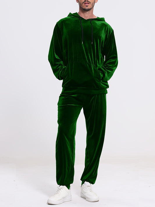 Men's Velour 2pc Hoodie And Drawstring Sweatpants Set
