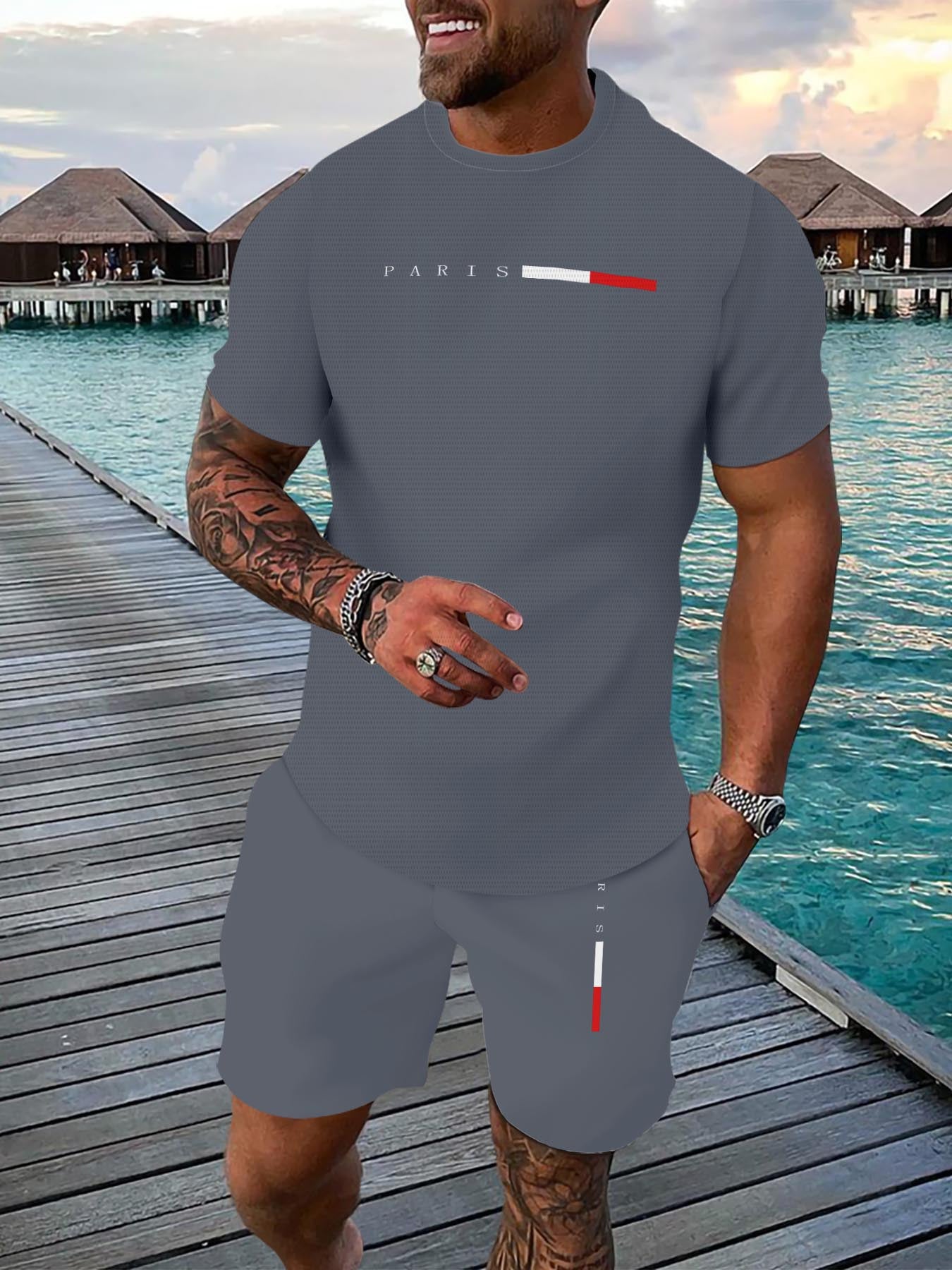 Casual Sports Suit Breathable Outdoor Casual Men's T-shirt and Shorts Suit Summer 3D Printing Suit for Adult Men