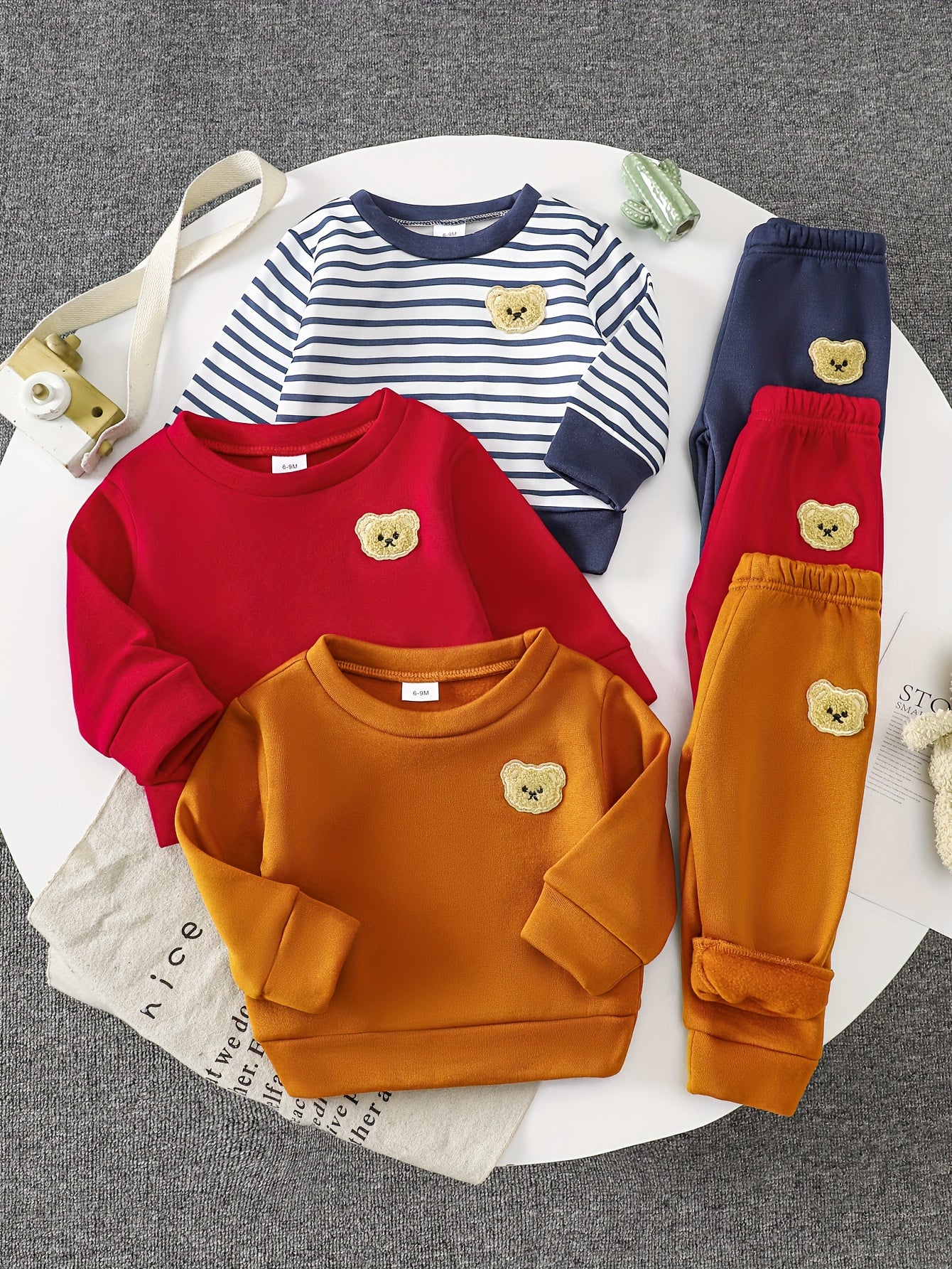 Baby Boy Fleece Hoodies With Bear Patch For Autumn Winter