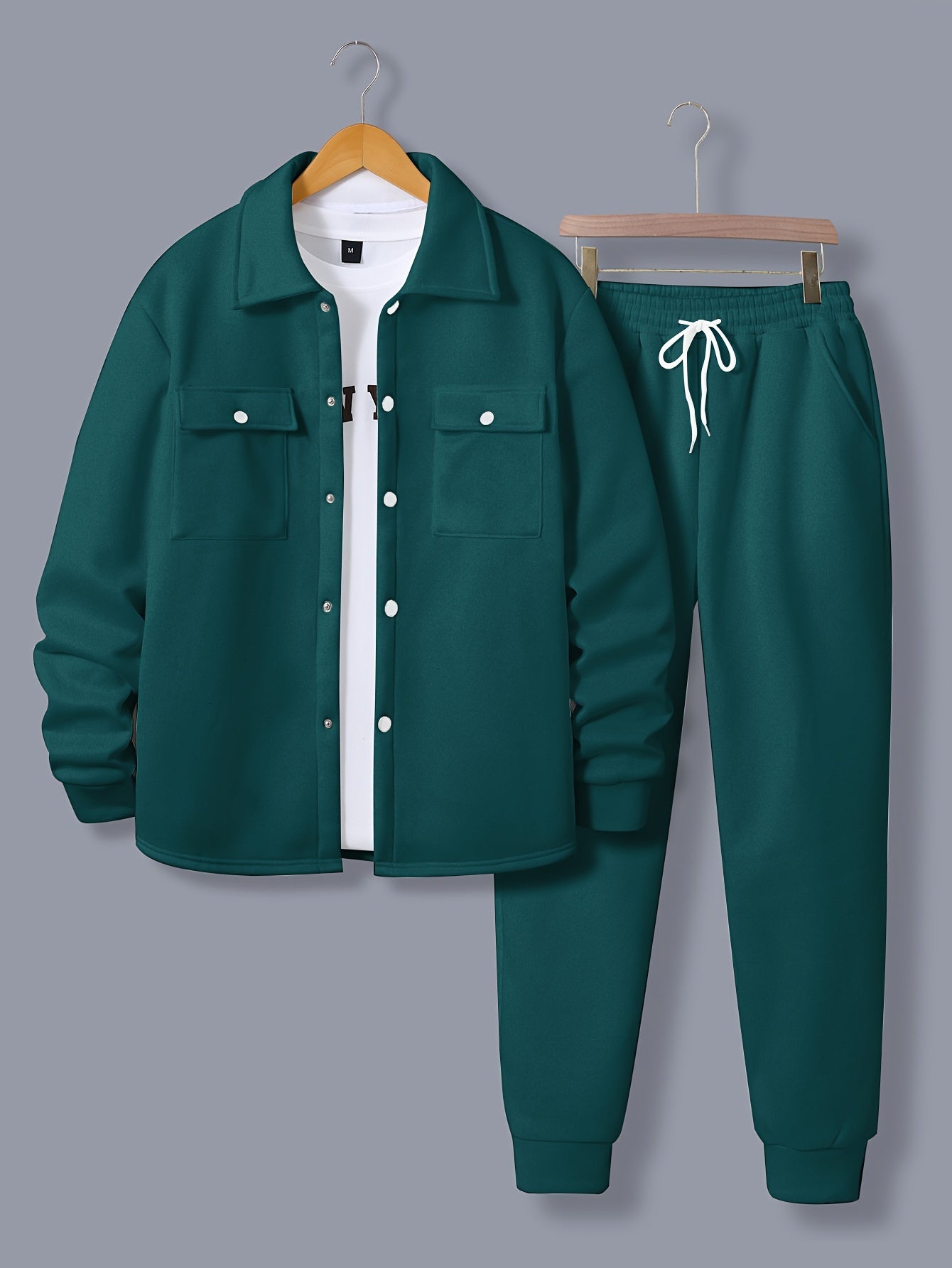Men's Casual Polyester Suit Set Jacket And Pants Ensemble
