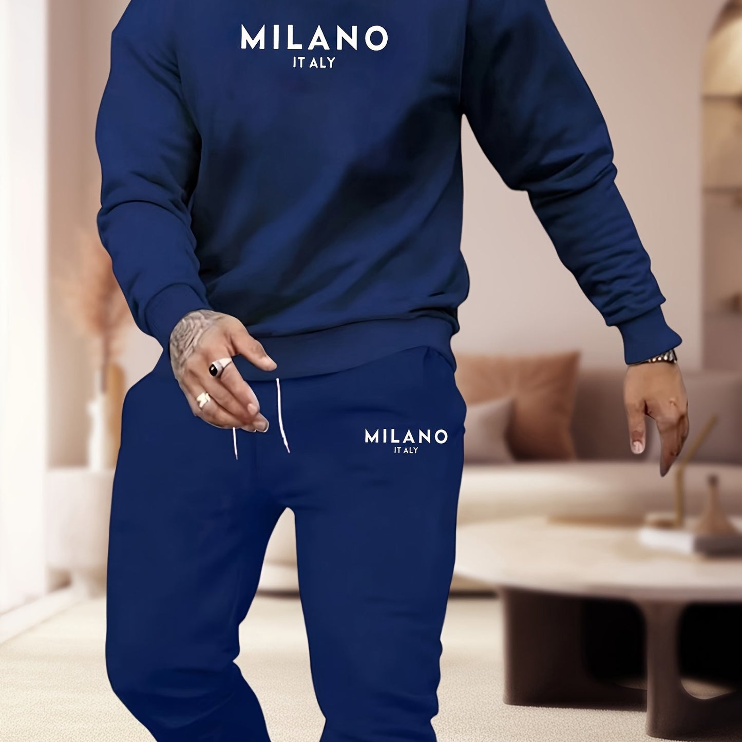 Printed Mens Two Piece Trendy Hoodie Jogger Casual Outfit