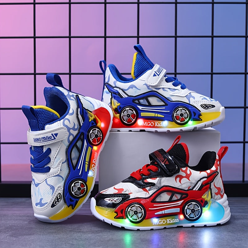 MGO Kidss Cartoon Car And Fire Truck Light Up Sneakers