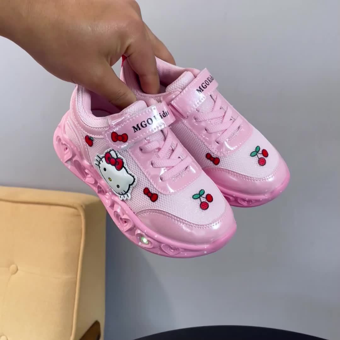 Girls' Glow-in-the-Dark Princess Sneakers with Lights - Pink & White Cartoon Design, Closure, Breathable Mesh Upper, Soft EVA Insole, Durable PVC Sole for Youngsters 1-6 Years, Spring Summer Casual Running Shoes, Shoes for Gi