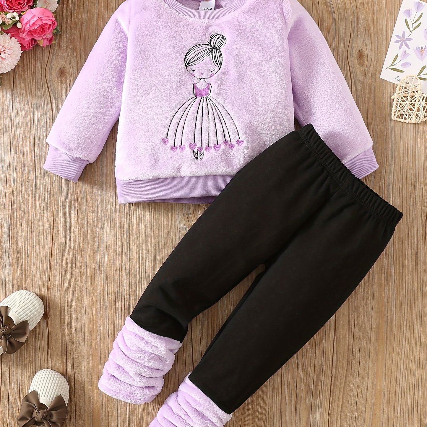 RAOSWETY Girls Two Piece Autumn Winter Fuzzy Top And Bottom Set
