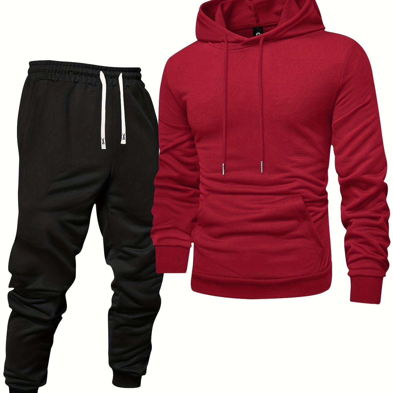 Men's Long Sleeve Hoodie + Drawstring Sweatpants Set Spring Autumn Solid Color Pullover Regular Long Sleeve T-Shirt and Pants Belt Casual Sport Joggers Two-Piece Set