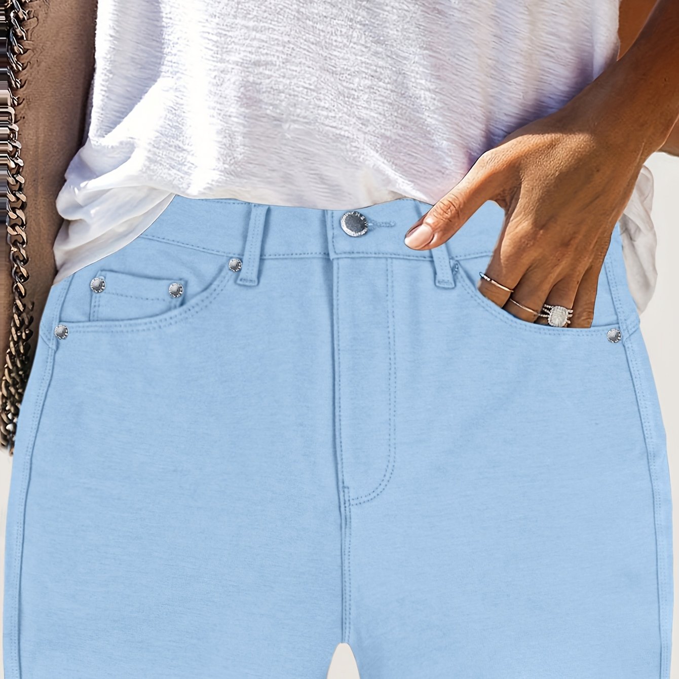 GILIPUR Womens High Waist Stretch Jeans With Metal Button