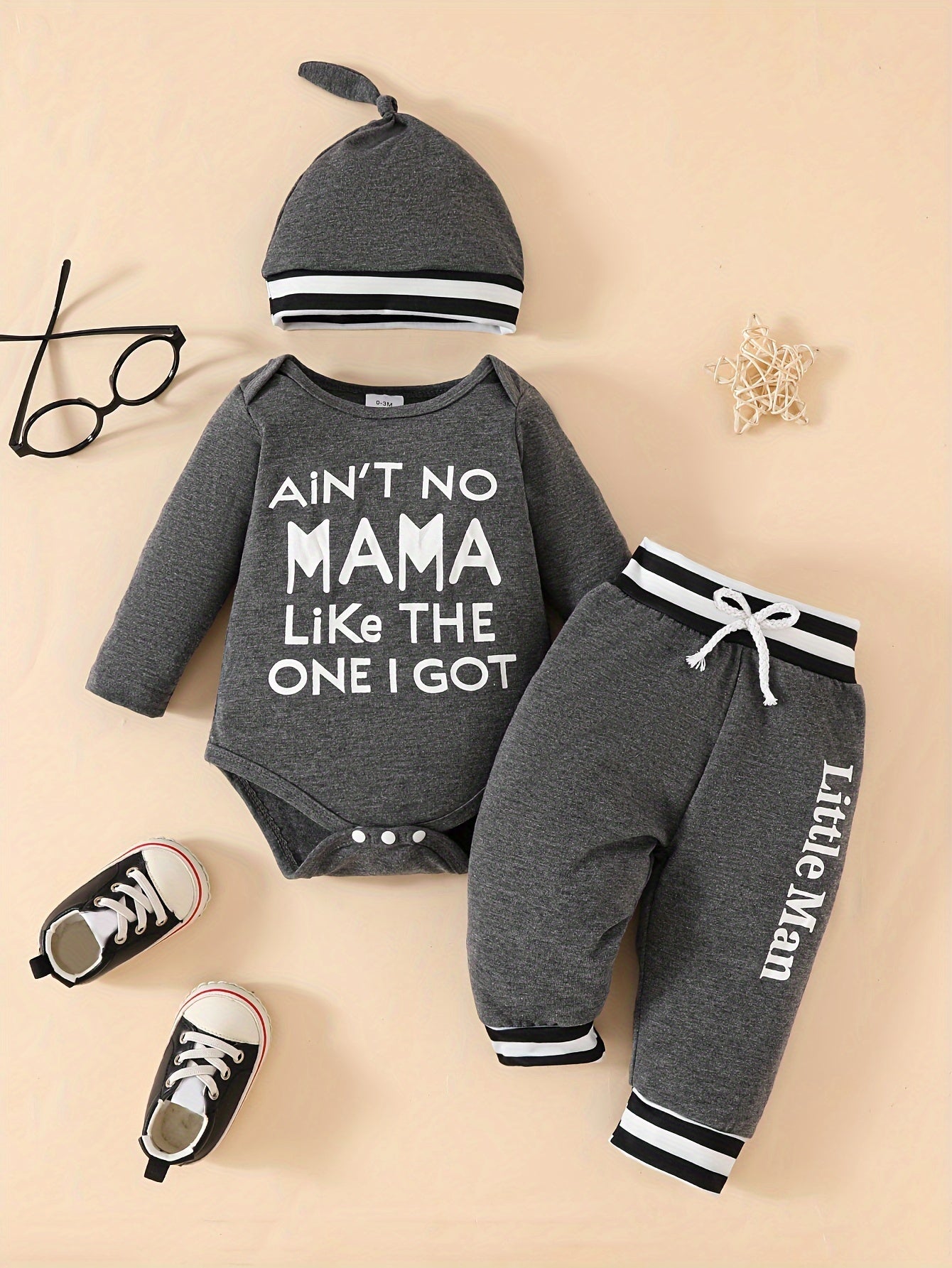 Three Piece Baby Boy Long Sleeve Shirt Striped Pants Hat