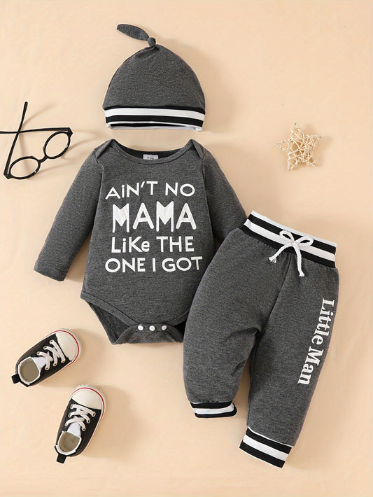 Three Piece Baby Boy Long Sleeve Shirt Striped Pants Hat