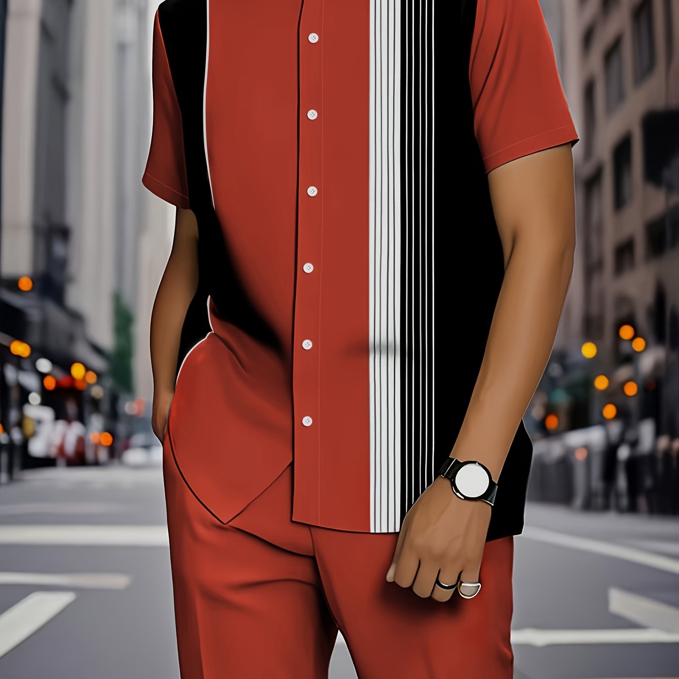 European American Mens Stripe Pattern Shirt And Trousers