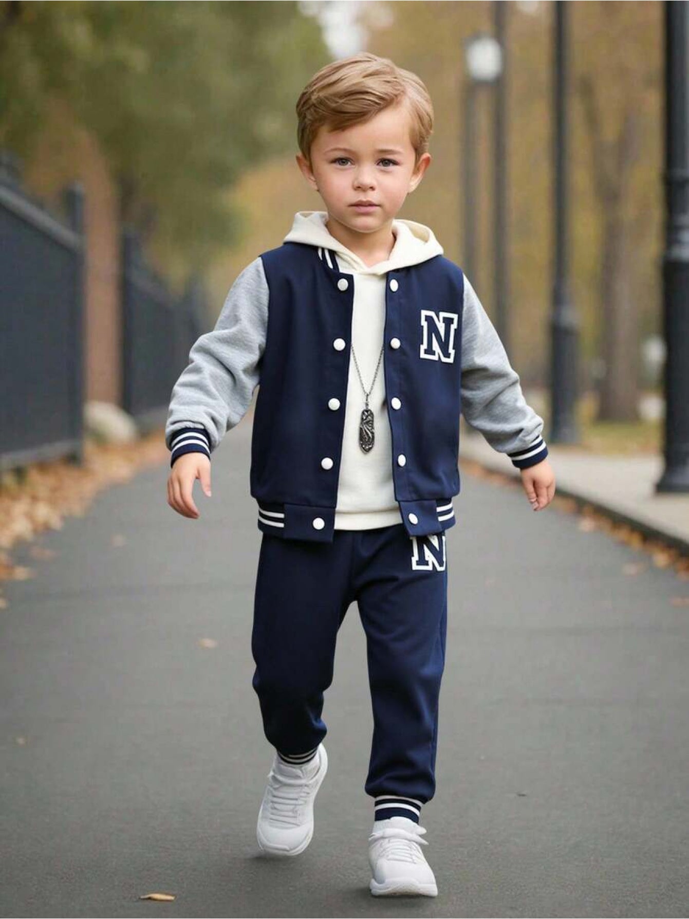 Boys Knit Sweater And Sweatpants Set With Letter N Print