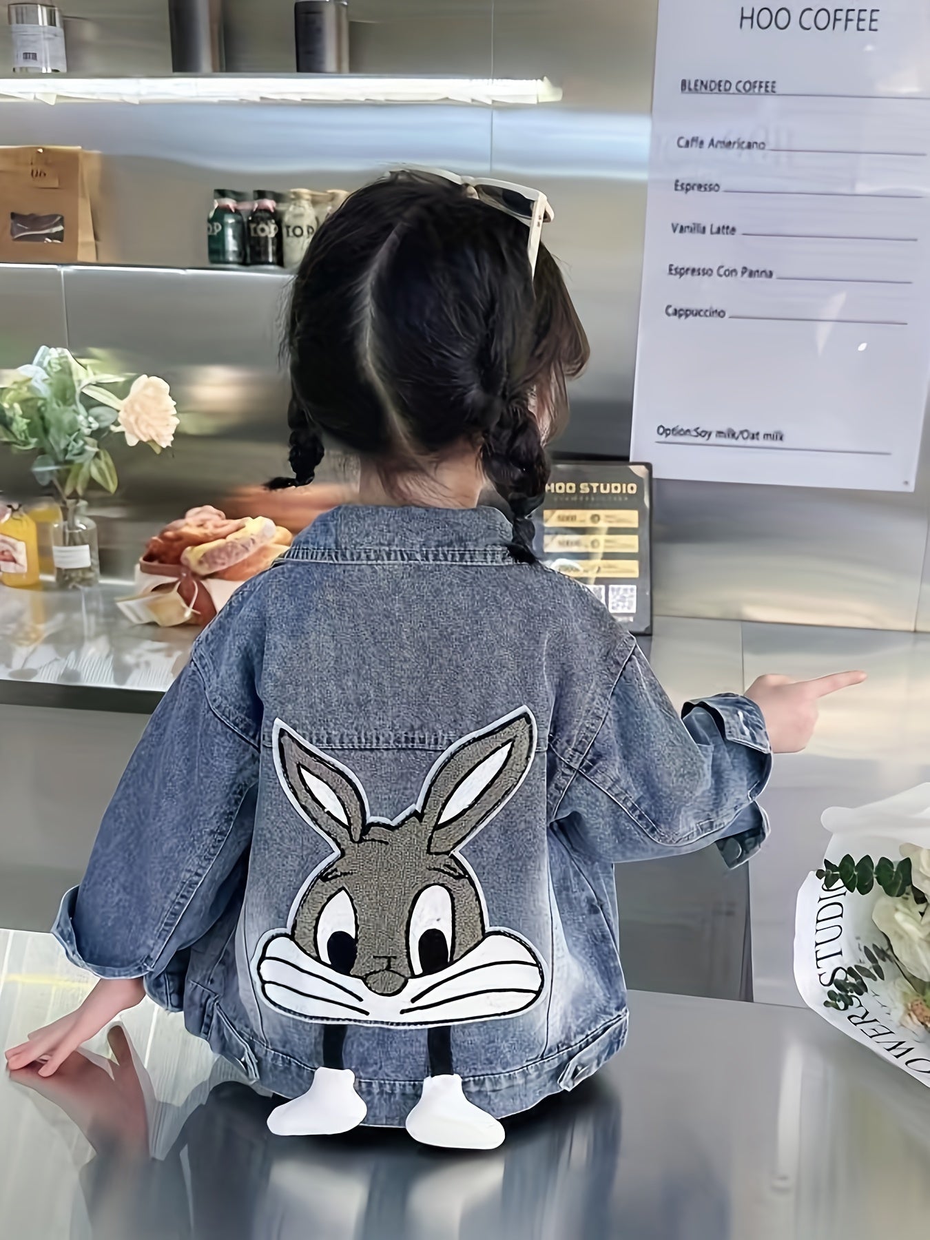 Girls 3D Butterfly Denim Jacket Loose Fit Button Up Front