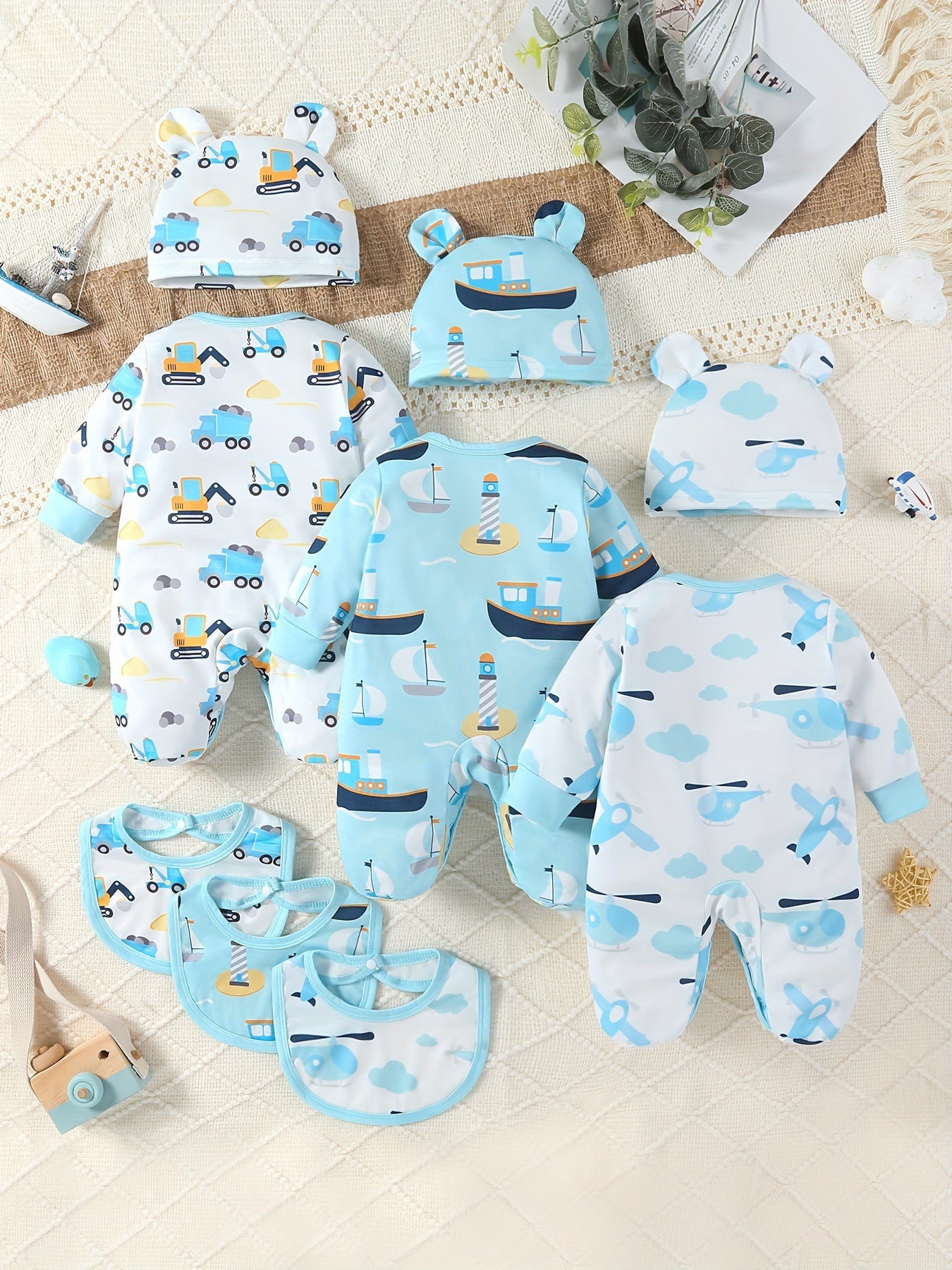 SHIXUANBAOBEI Newborn Long Sleeve Wrap Bodysuit Cartoon Vehicles