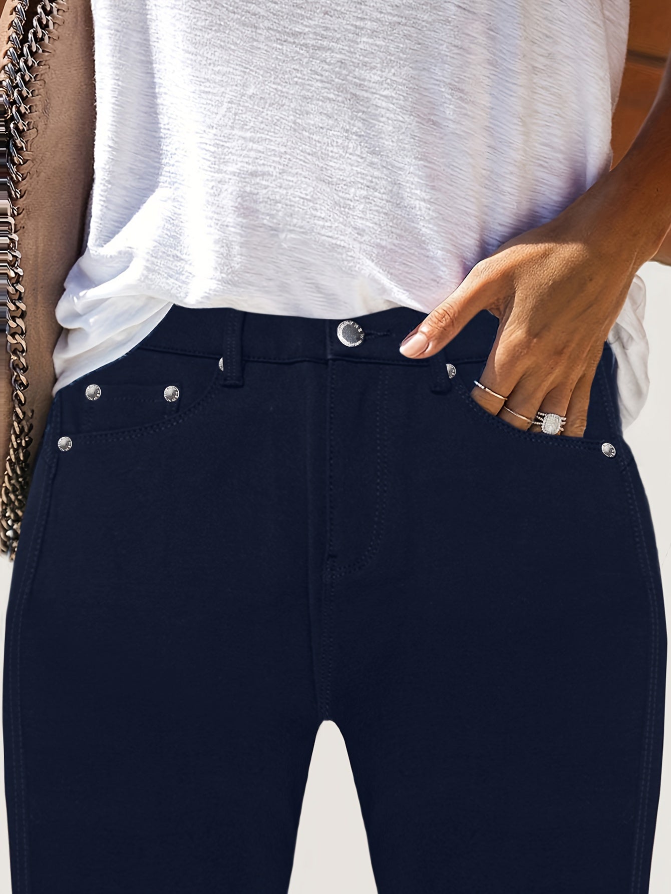 GILIPUR Womens High Waist Stretch Jeans With Metal Button
