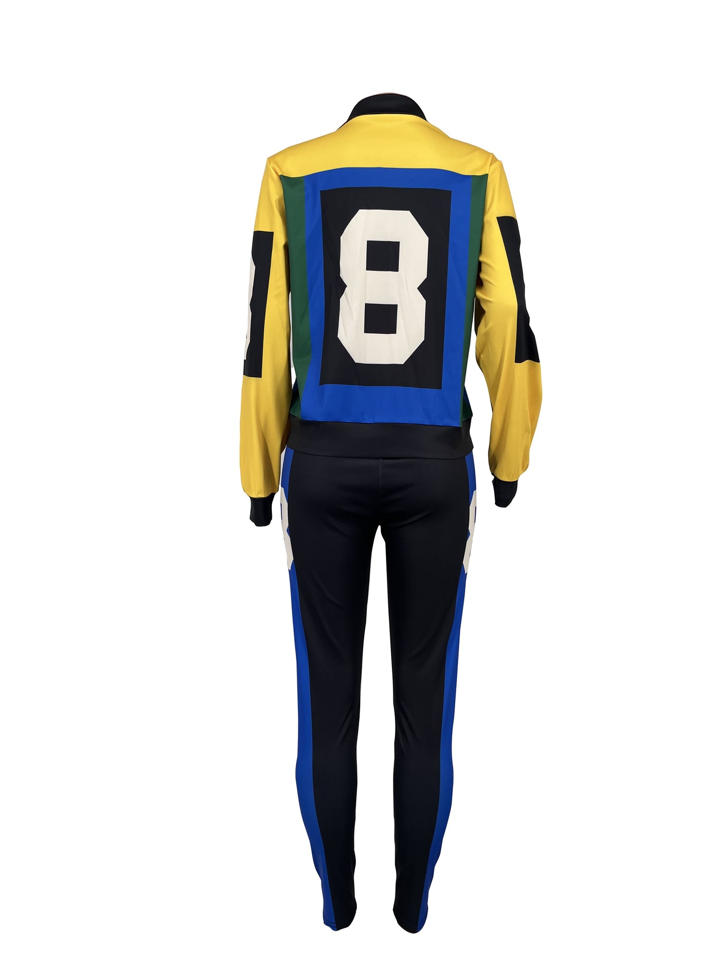 Color Block Two-piece Set, Casual Zip Up Jacket & Pants Outfits For Fall & Winter, Women's Clothing