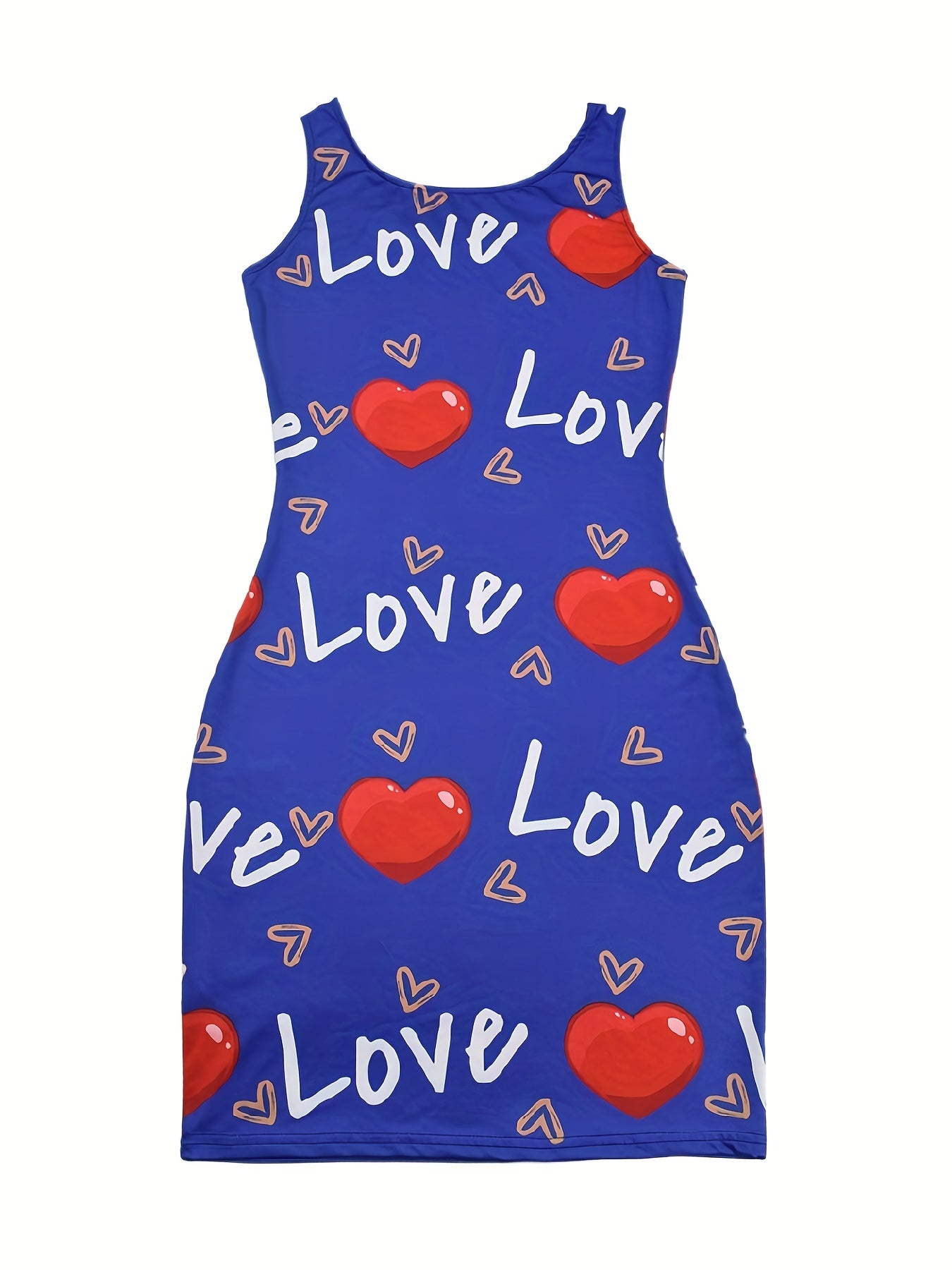Heart And Letter Print Tank Dress Sleeveless U Neck Women