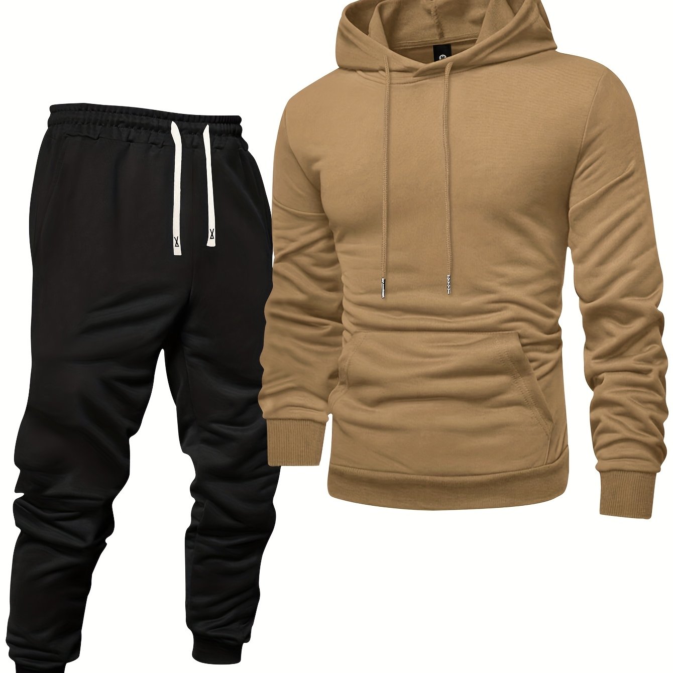 Men's Long Sleeve Hoodie + Drawstring Sweatpants Set Spring Autumn Solid Color Pullover Regular Long Sleeve T-Shirt and Pants Belt Casual Sport Joggers Two-Piece Set