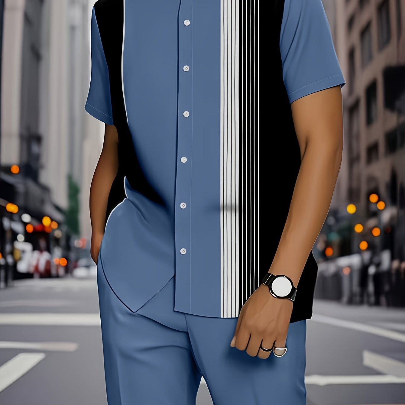 European American Mens Stripe Pattern Shirt And Trousers