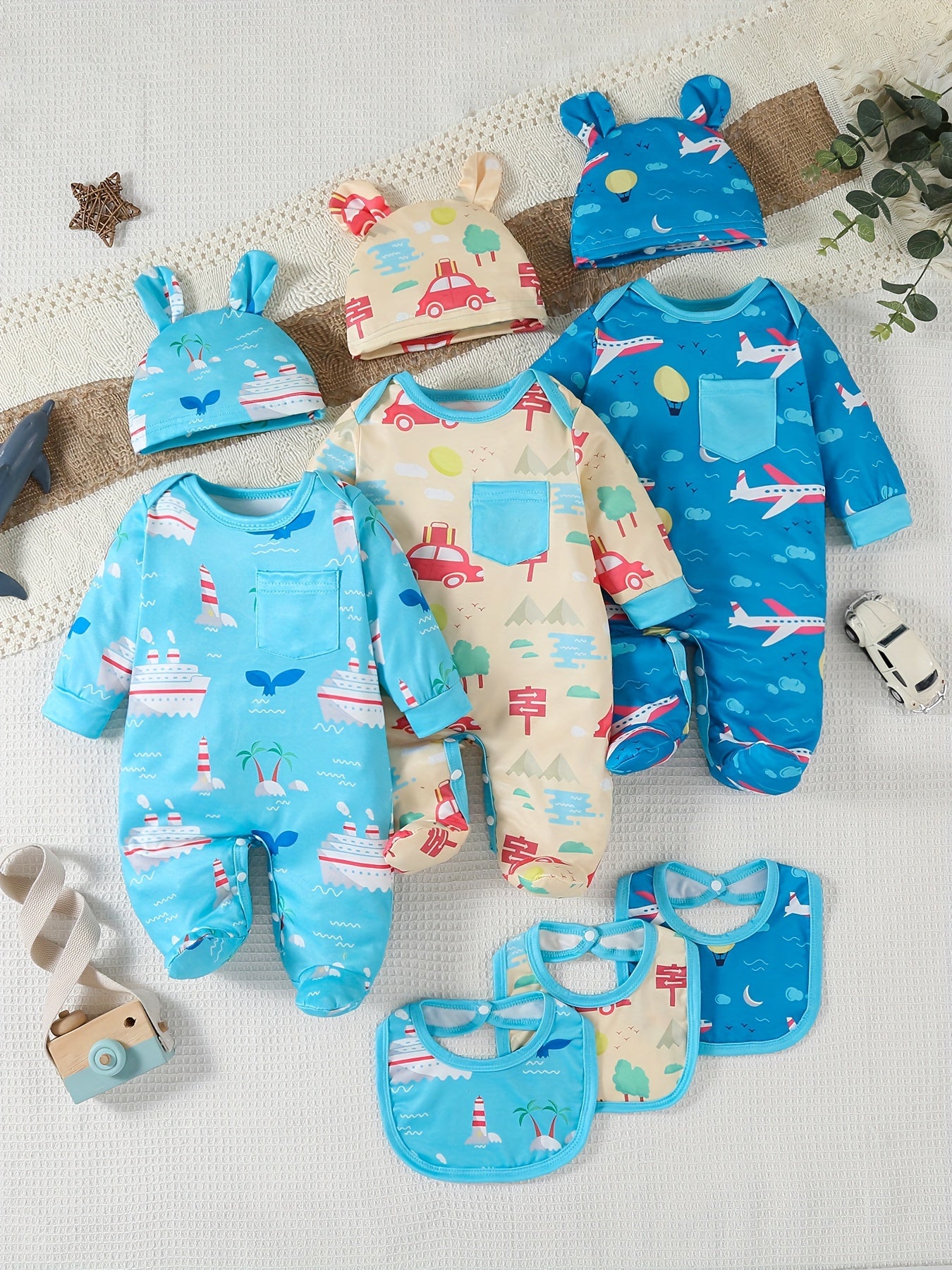 SHIXUANBAOBEI Newborn Long Sleeve Wrap Bodysuit Cartoon Vehicles