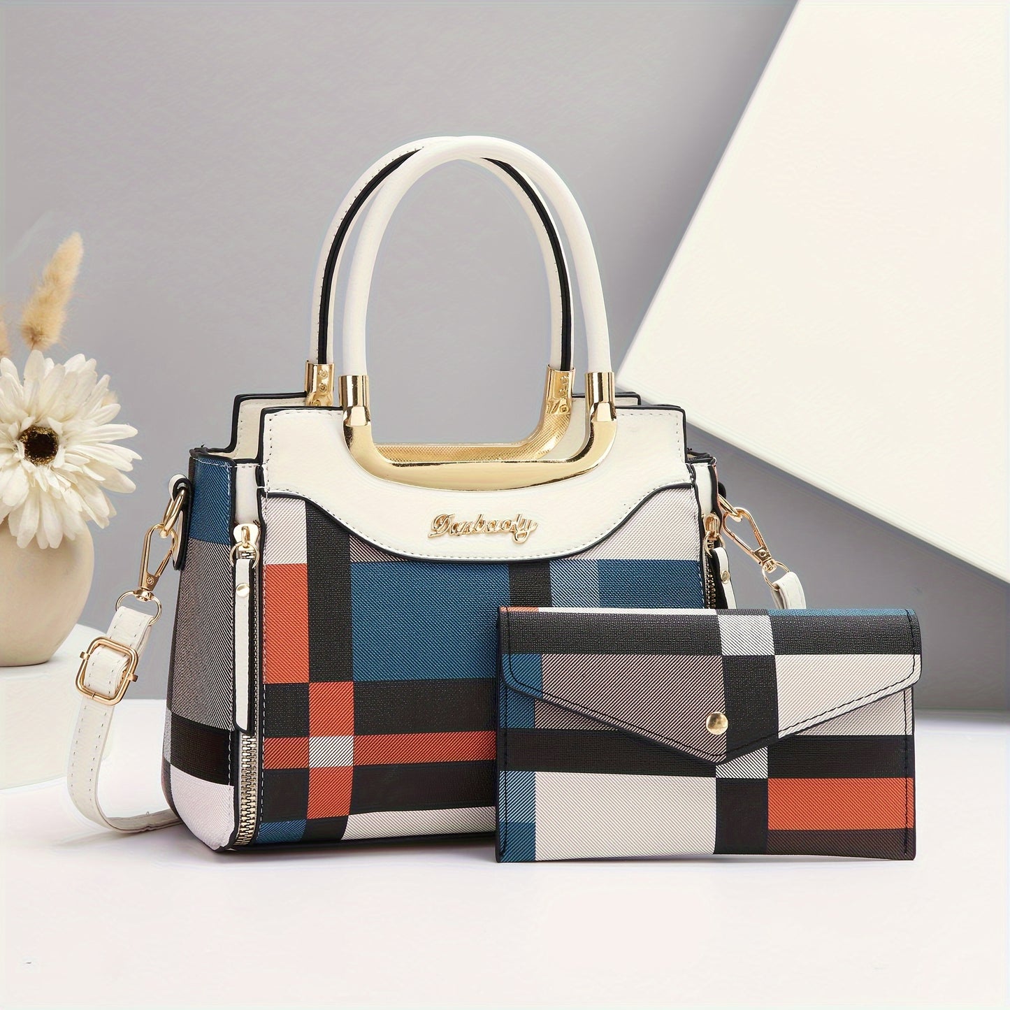 Women'S Large Capacity Tote Bag - Elegant Plaid Handbag with Adjustable Strap, Zipper Closure, Lining - Multi-Color Options (/Red/, /) - Perfect Gift For Moms, Ladies - Everyday & Formal Use - Durable & Easy-clean Design, Fas