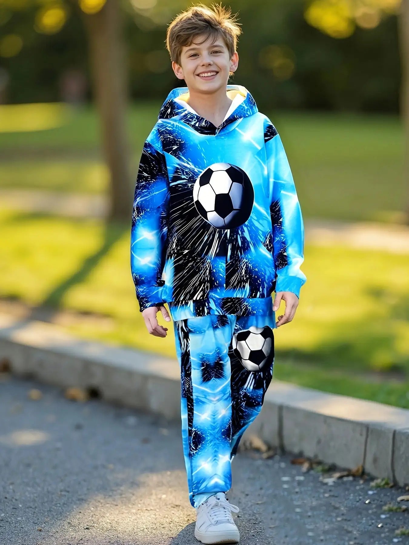 Football Graphic Hoodie And Sweatpants Set For Boys Casual Wear
