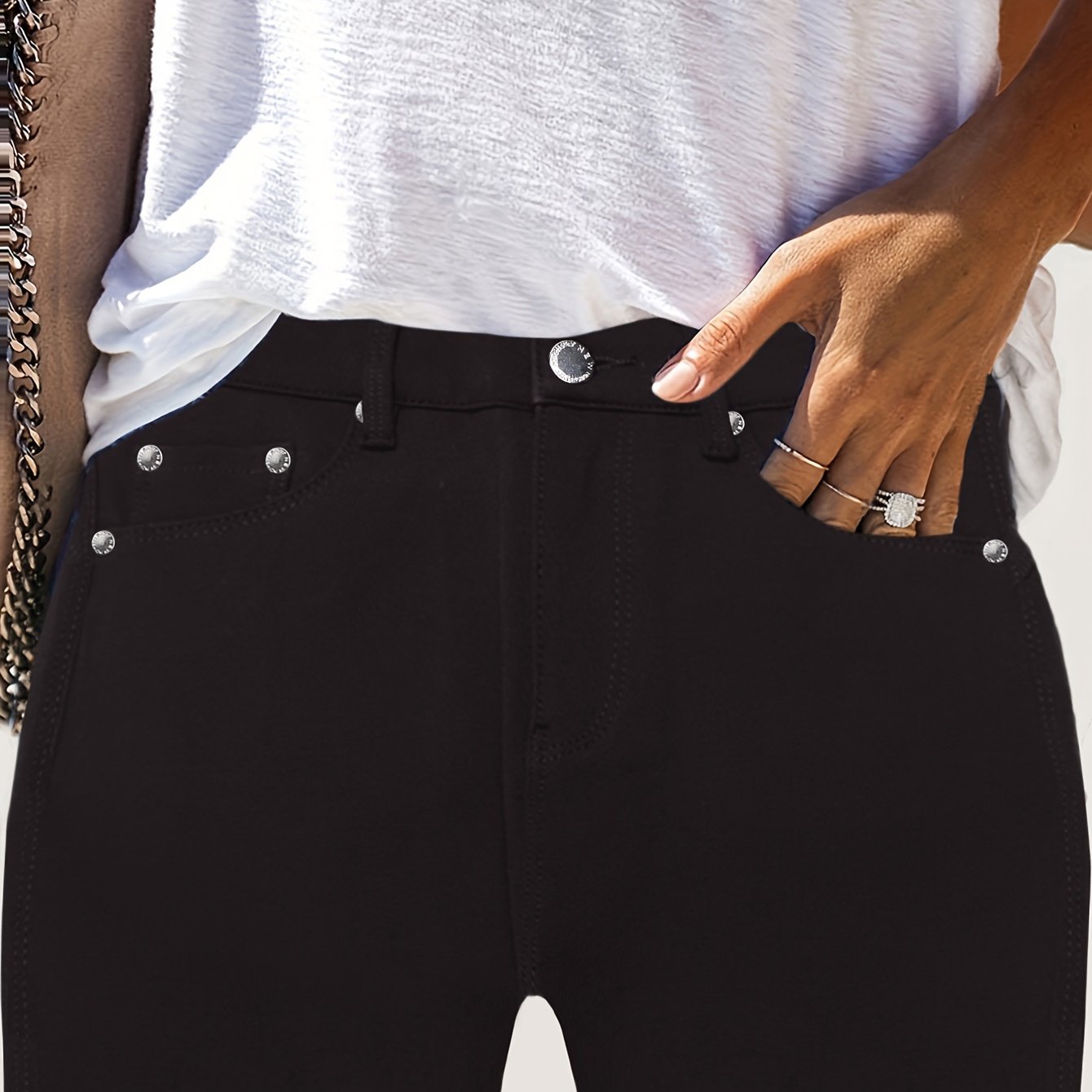 GILIPUR Womens High Waist Stretch Jeans With Metal Button