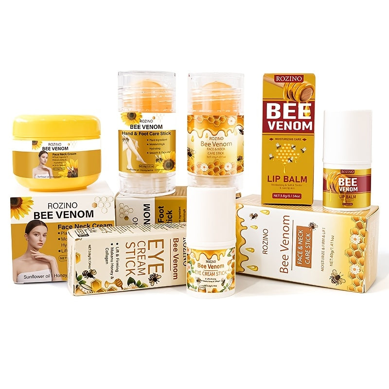 [Multipurpose Bee Venom Care] 5pcs Bee Venom Care Combination | Moisturizing, Comprehensive, Lightweight, Non Greasy, Quickly Absorbed, Gentle, Non Irritating, Portable and Easy to Use for Lip, Face, Neck, Hands, Feet, and Bo