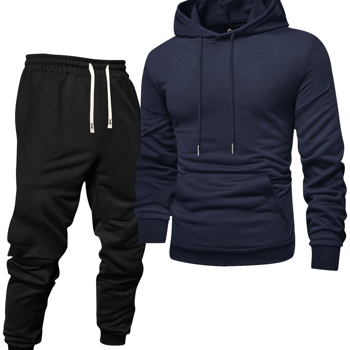 Men's Long Sleeve Hoodie + Drawstring Sweatpants Set Spring Autumn Solid Color Pullover Regular Long Sleeve T-Shirt and Pants Belt Casual Sport Joggers Two-Piece Set