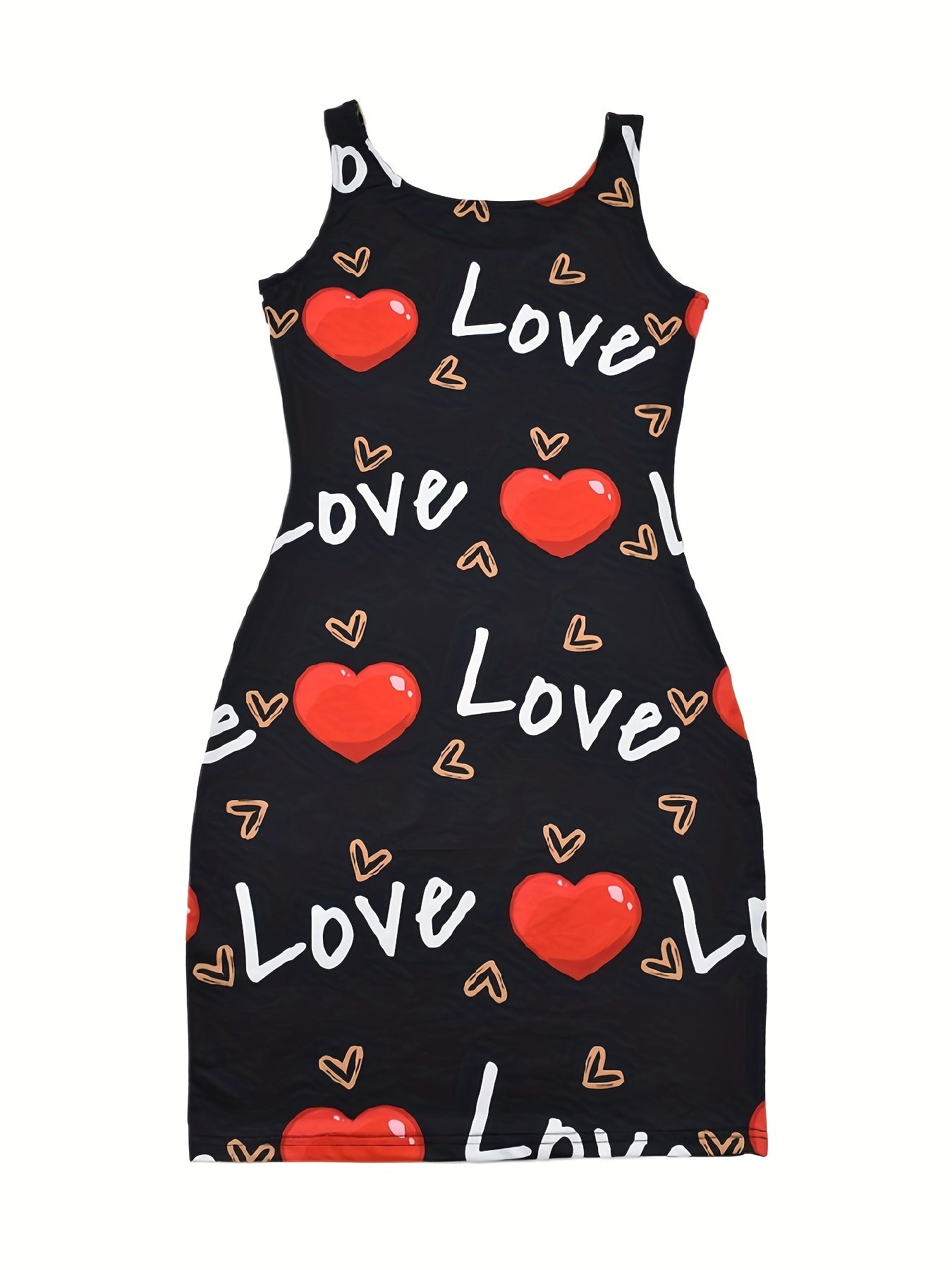 Heart And Letter Print Tank Dress Sleeveless U Neck Women