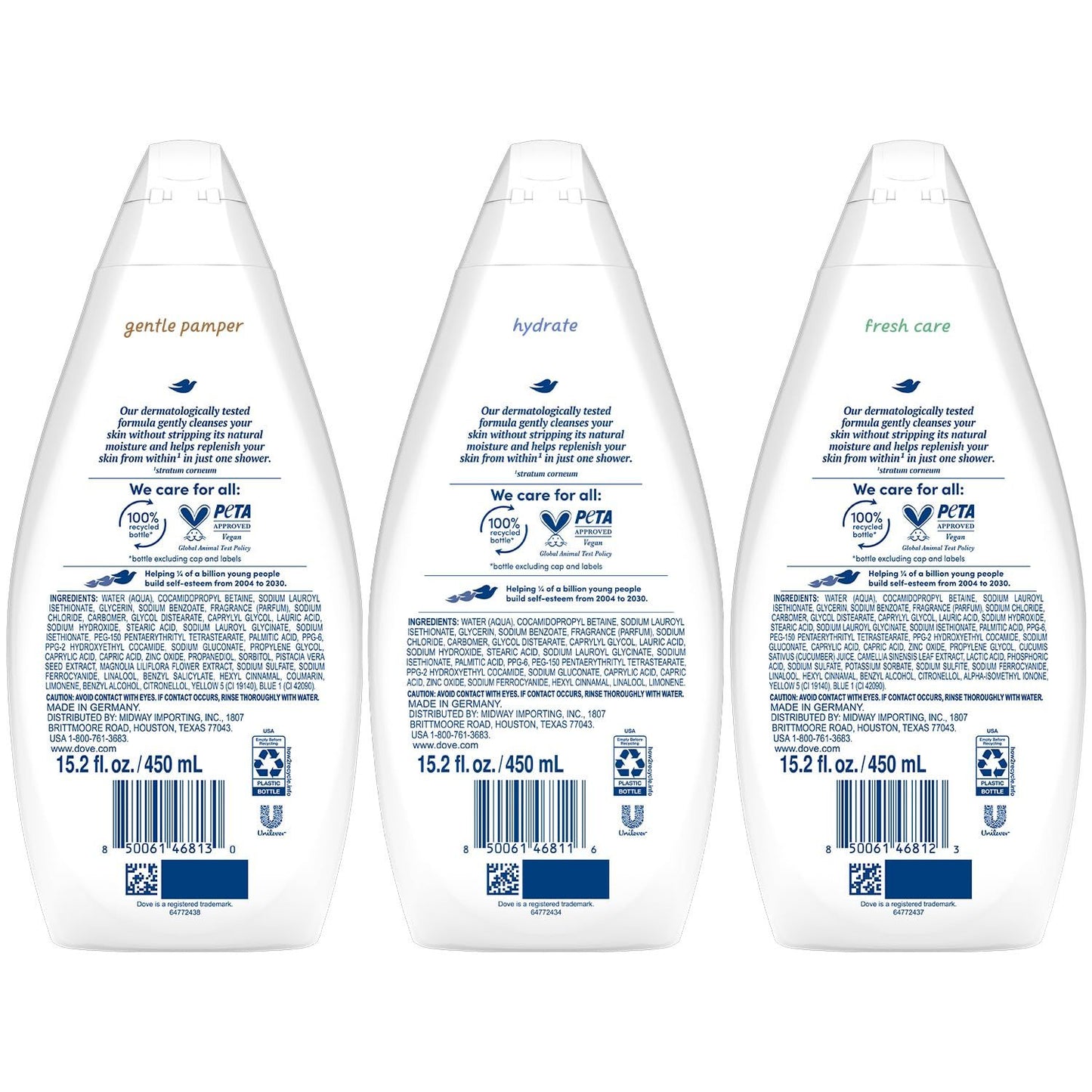 Dove Body Wash Moisturizing 3 Pack Gentle Skin Care