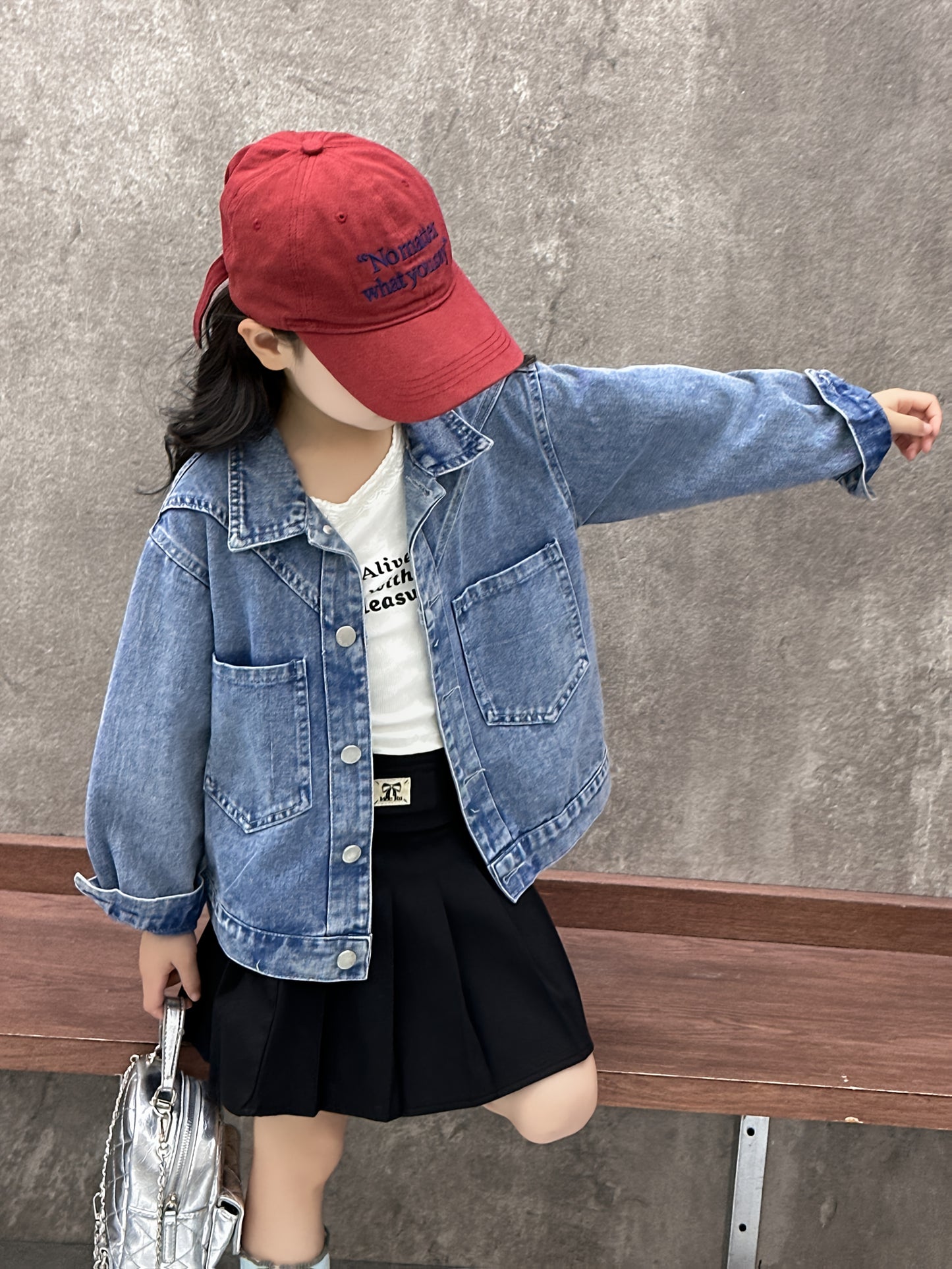 Girls 3D Butterfly Denim Jacket Loose Fit Button Up Front