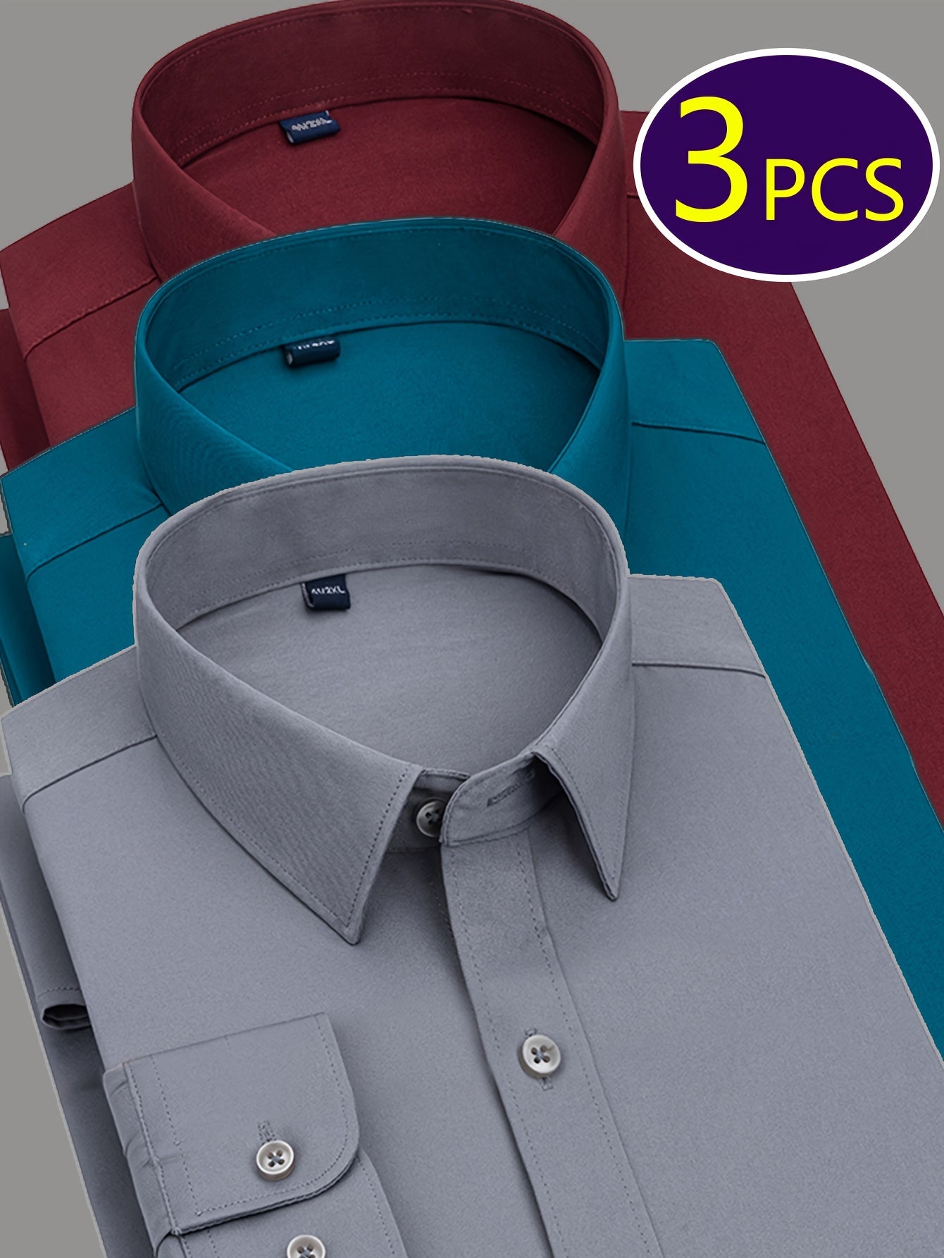 Mens Slim Fit Dress Shirts Wrinkle Resistant Polyester