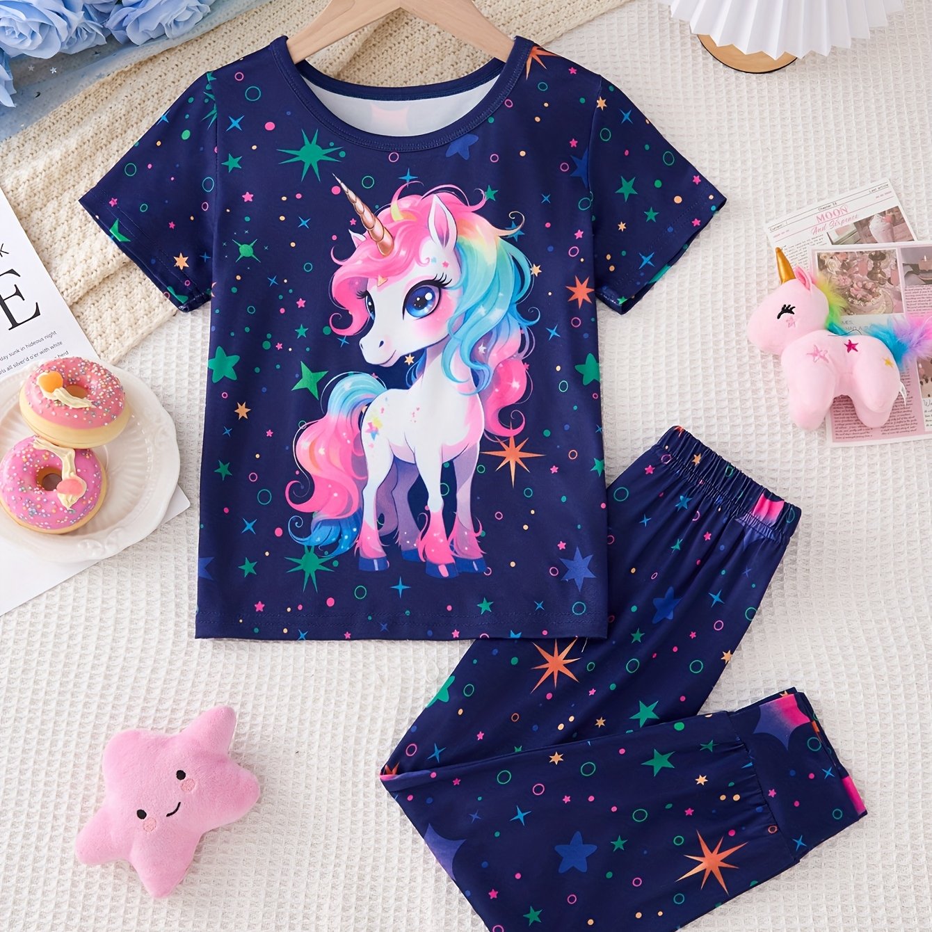 Girls Glow In The Dark Unicorn Pajama Set 2 Piece Outfit