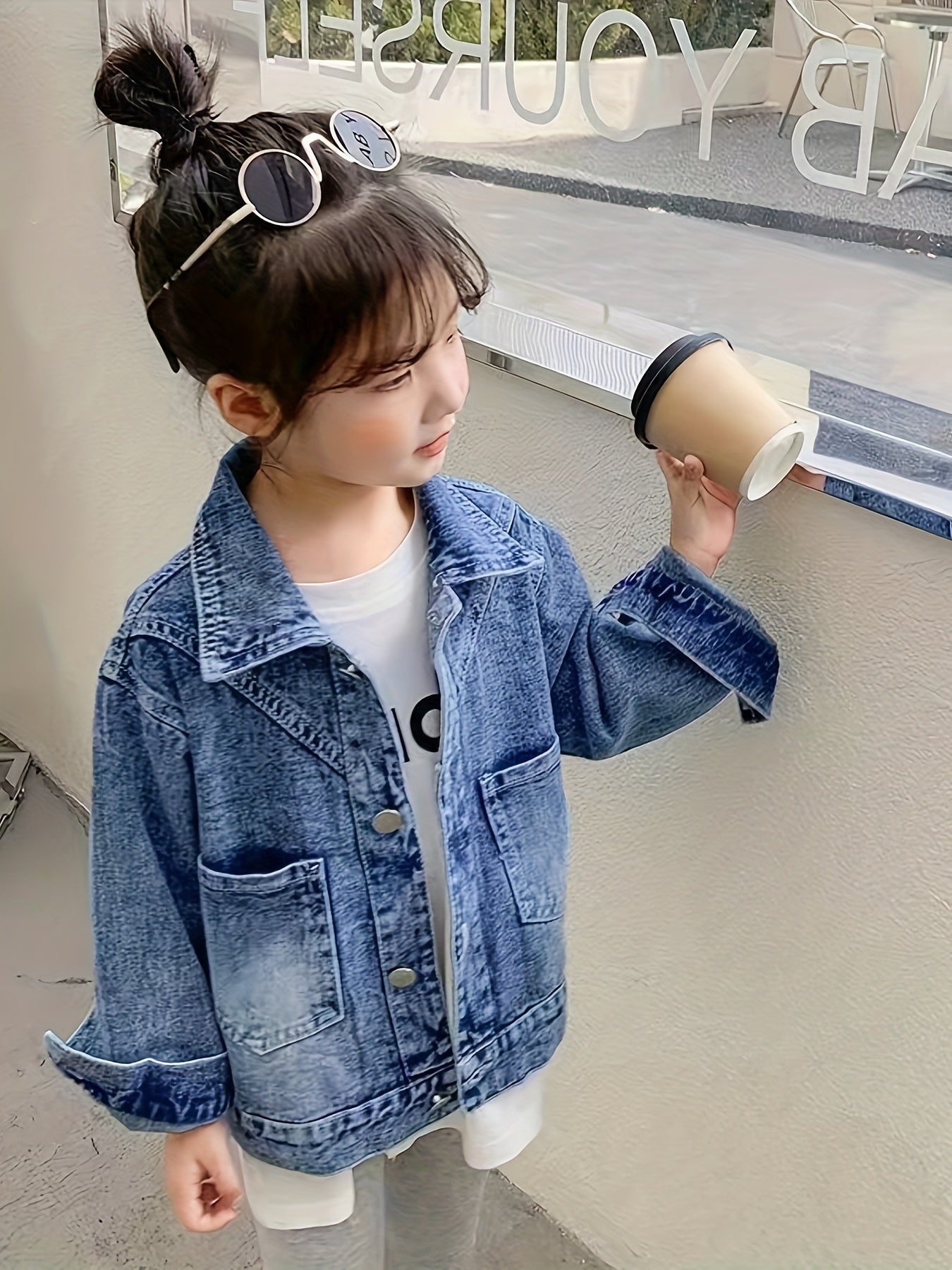 Girls 3D Butterfly Denim Jacket Loose Fit Button Up Front