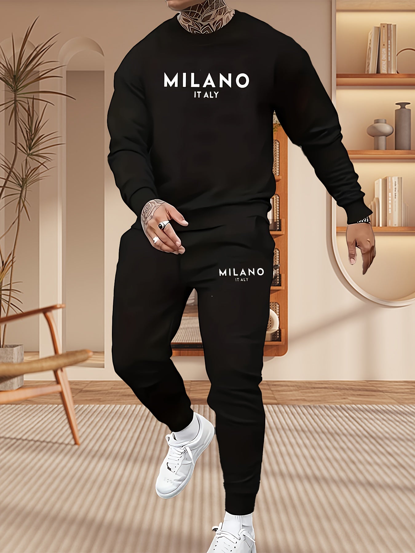 Printed Mens Two Piece Trendy Hoodie Jogger Casual Outfit
