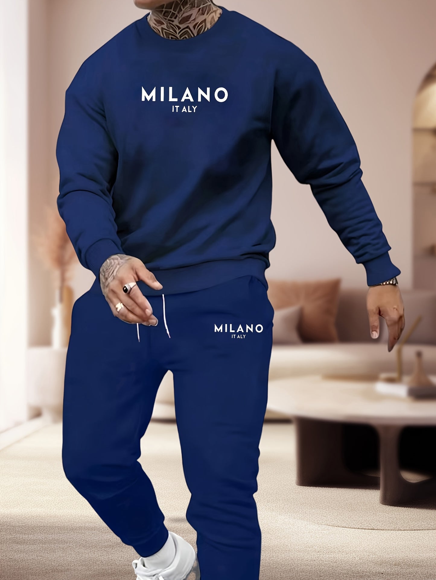 Printed Mens Two Piece Trendy Hoodie Jogger Casual Outfit