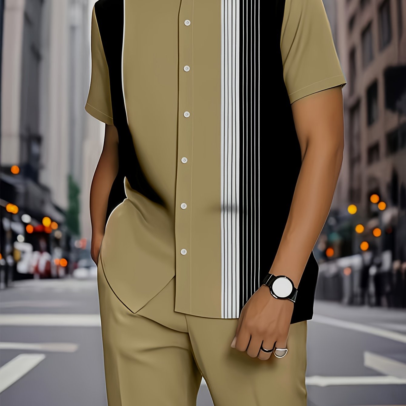 European American Mens Stripe Pattern Shirt And Trousers