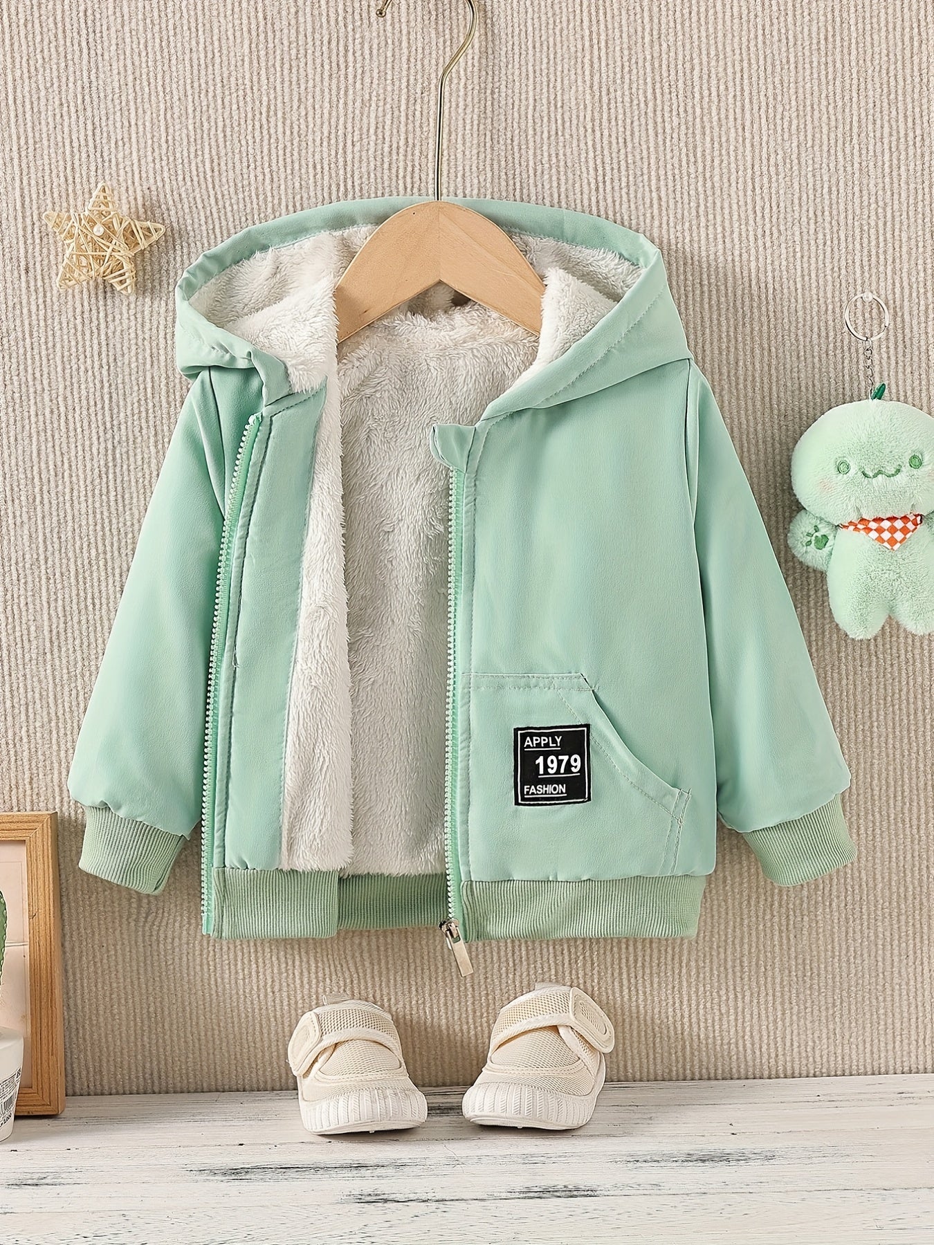 Kids Fleece Lined Hooded Zipper Coat For Toddlers And Babies