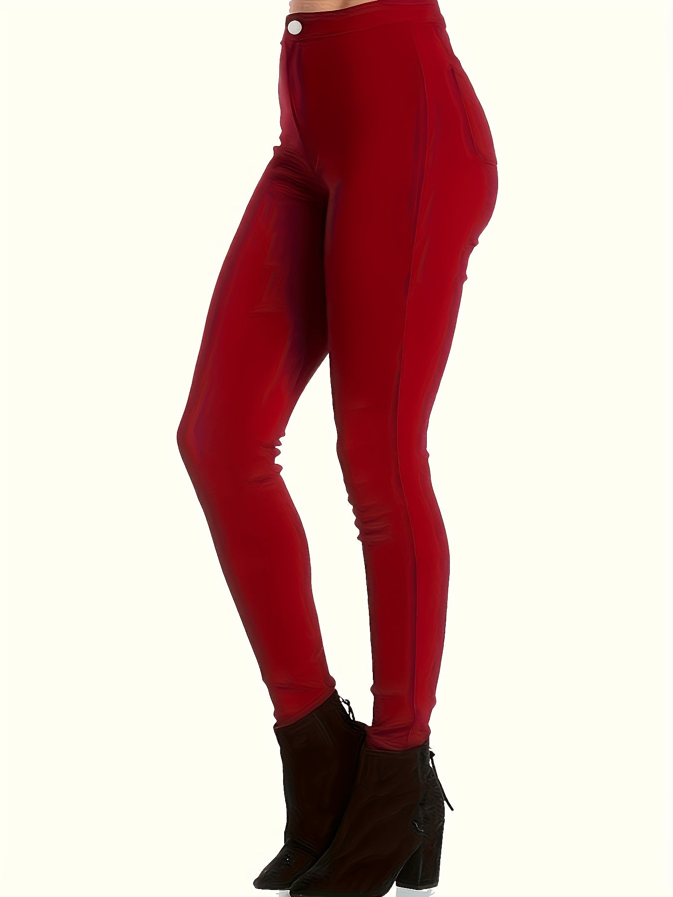 [1pc Women'S Sexy Skinny Jeans] Women'S Sexy Skinny Jeans, Viscose Blend Stretch Fabric, Solid Color, with Button Detail, for Fall/Winter Woven Pants