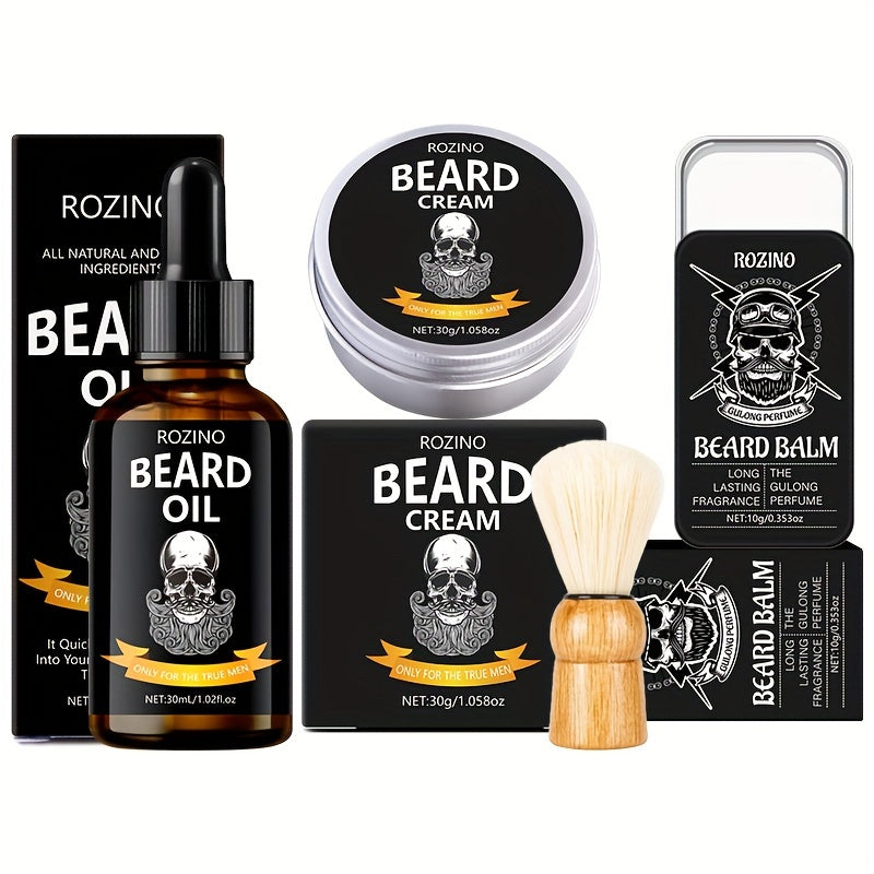 Black Skull Beard Care Set, Launched at Christmas, Beard Oil + Balm + Beard Balm, Perfect Beard Brush, Deep Care Beard, Long-term Moisturizing, Upgrading Beard Luster and Smoothness, Showing Mature Charm, is the best gift for
