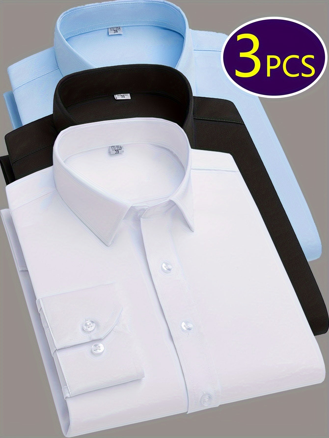 Mens Slim Fit Dress Shirts Wrinkle Resistant Polyester