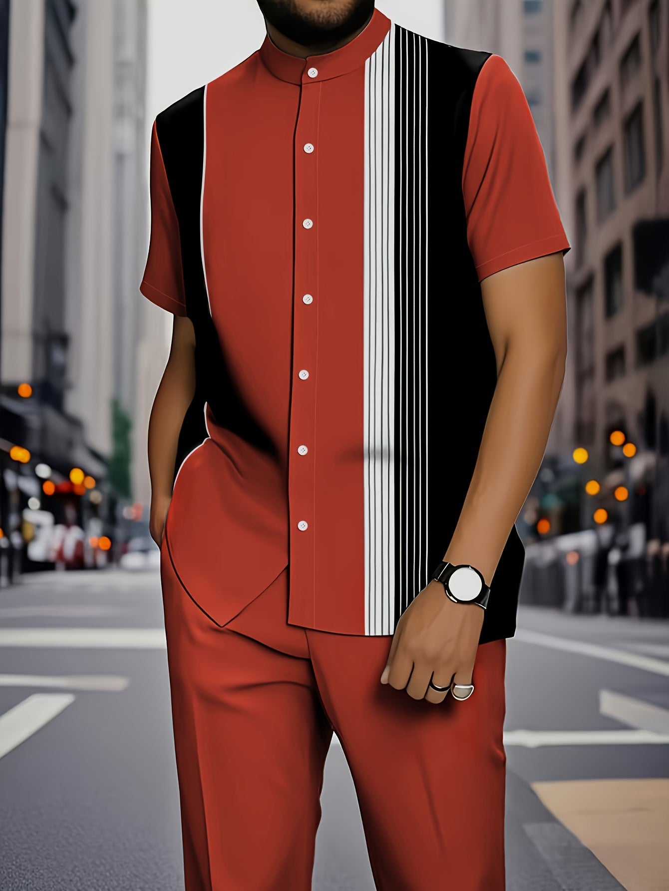 European American Mens Stripe Pattern Shirt And Trousers