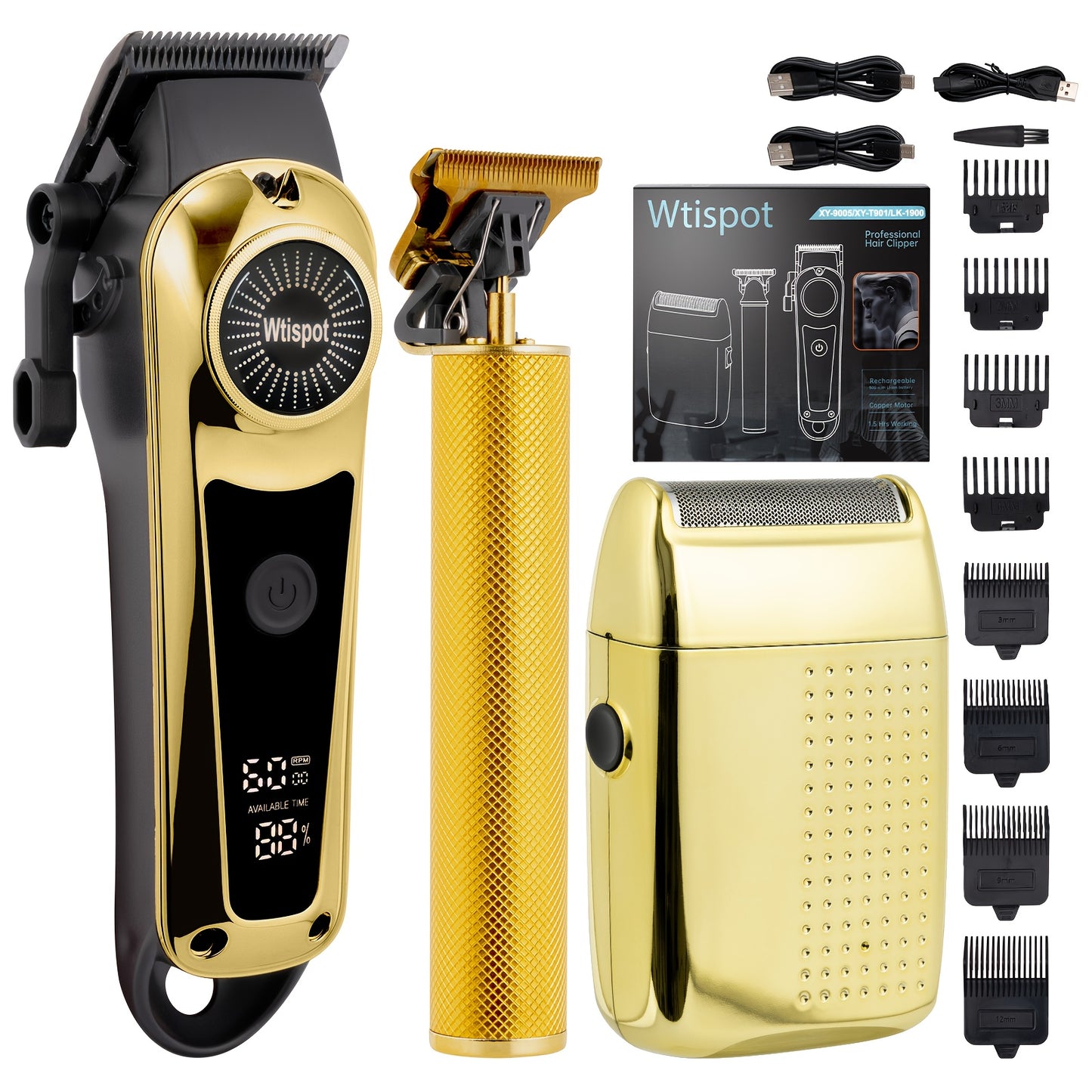 Men Hair Clipper And Beard Trimmer Set 3 In 1 USB LCD