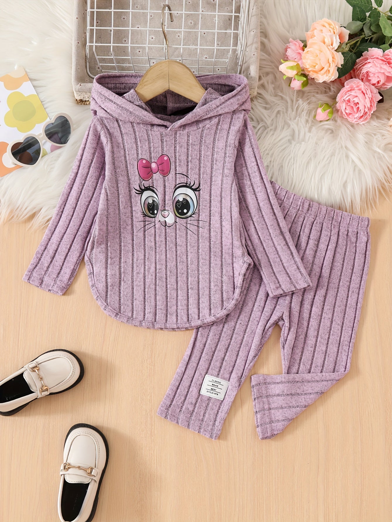 Boho Style Toddler Hoodie And Pants Set Animal Print