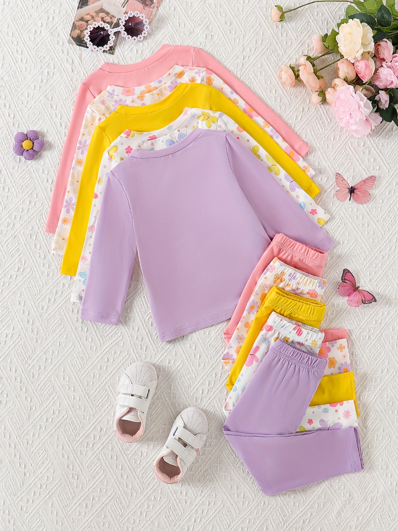 Baby Girls Casual Long Sleeve Pants Set With Heart Print